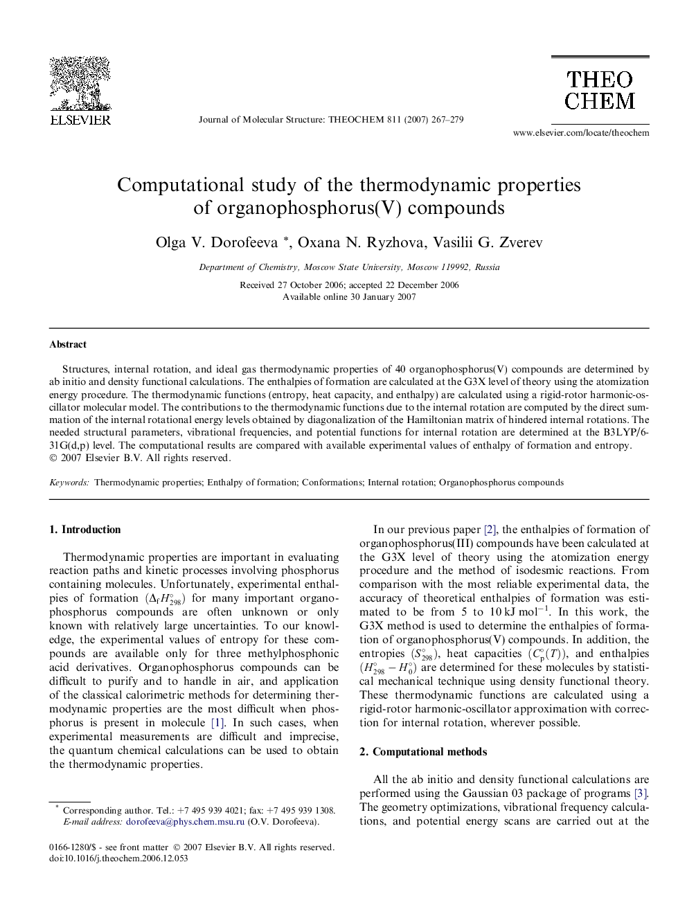 Computational study of the thermodynamic properties of organophosphorus(V) compounds