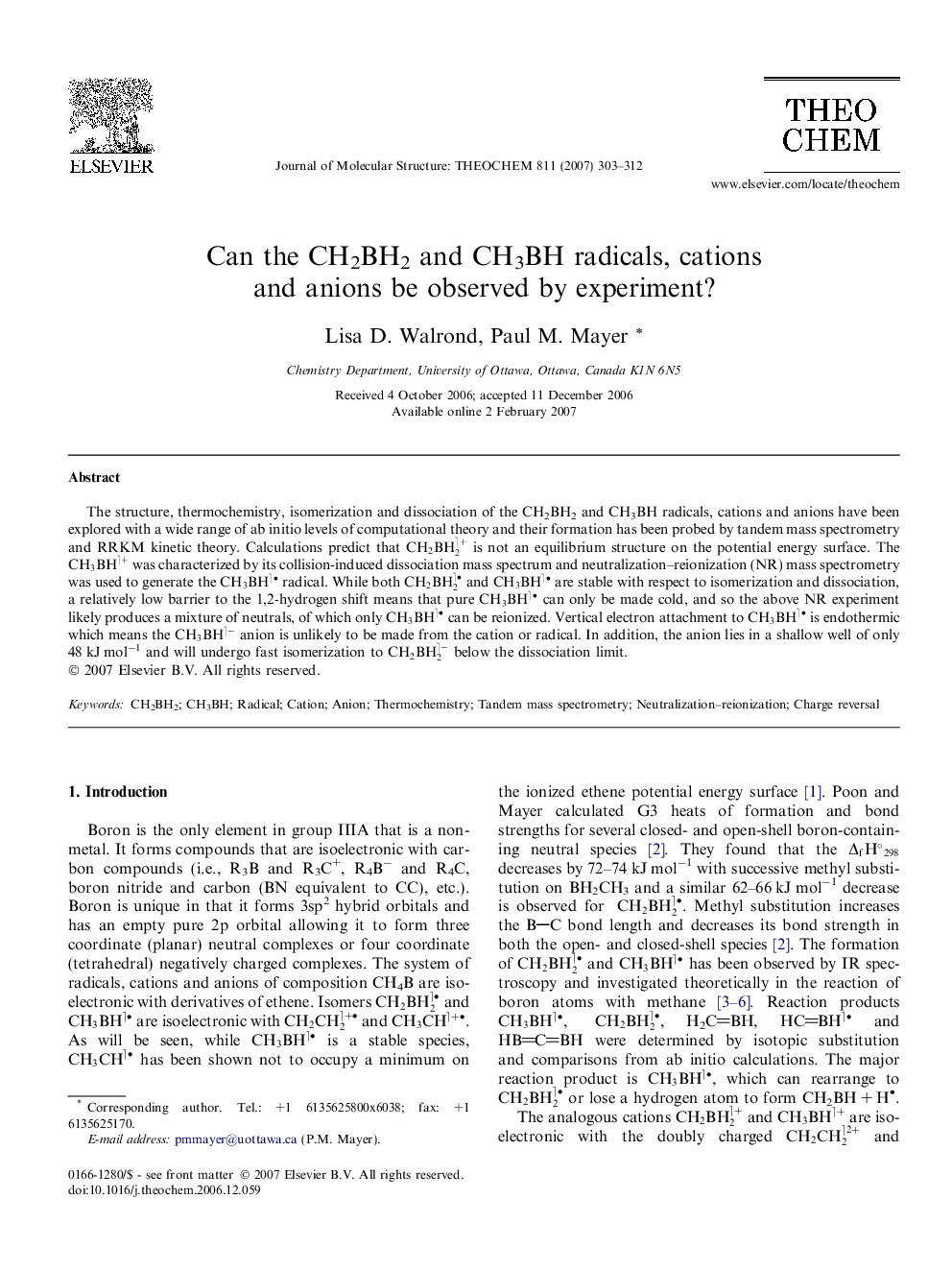 Can the CH2BH2 and CH3BH radicals, cations and anions be observed by experiment?