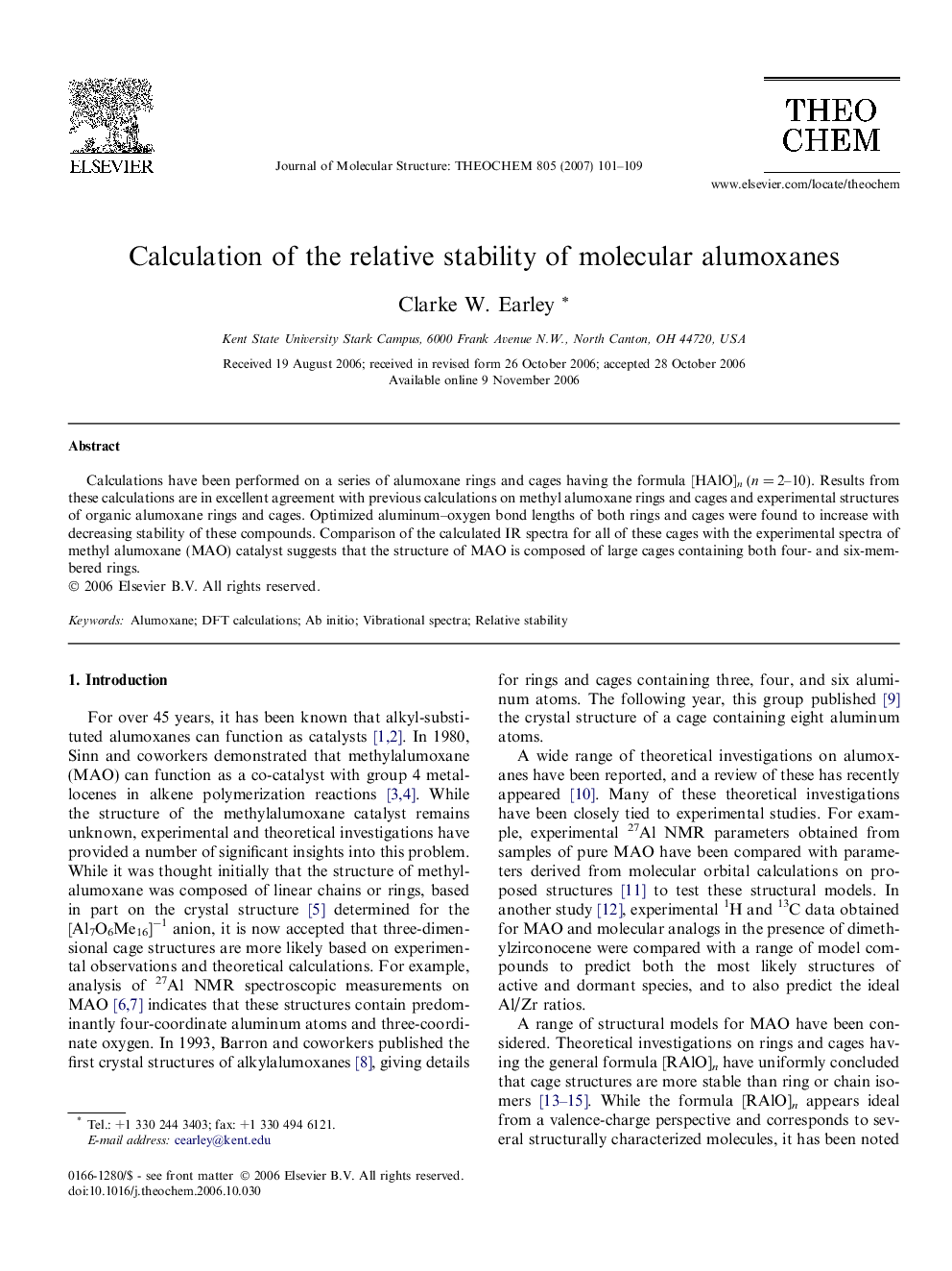 Calculation of the relative stability of molecular alumoxanes