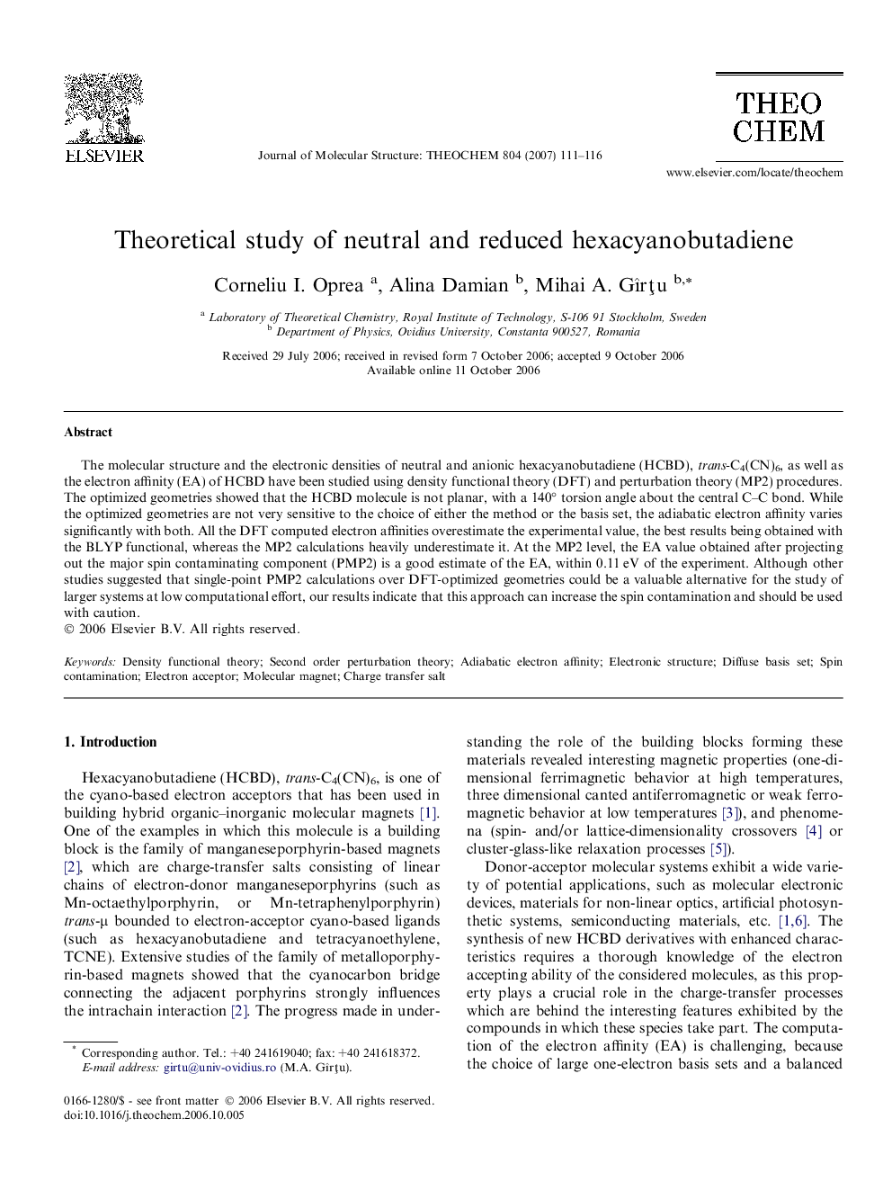 Theoretical study of neutral and reduced hexacyanobutadiene