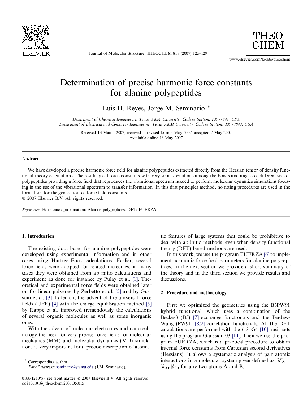 Determination of precise harmonic force constants for alanine polypeptides