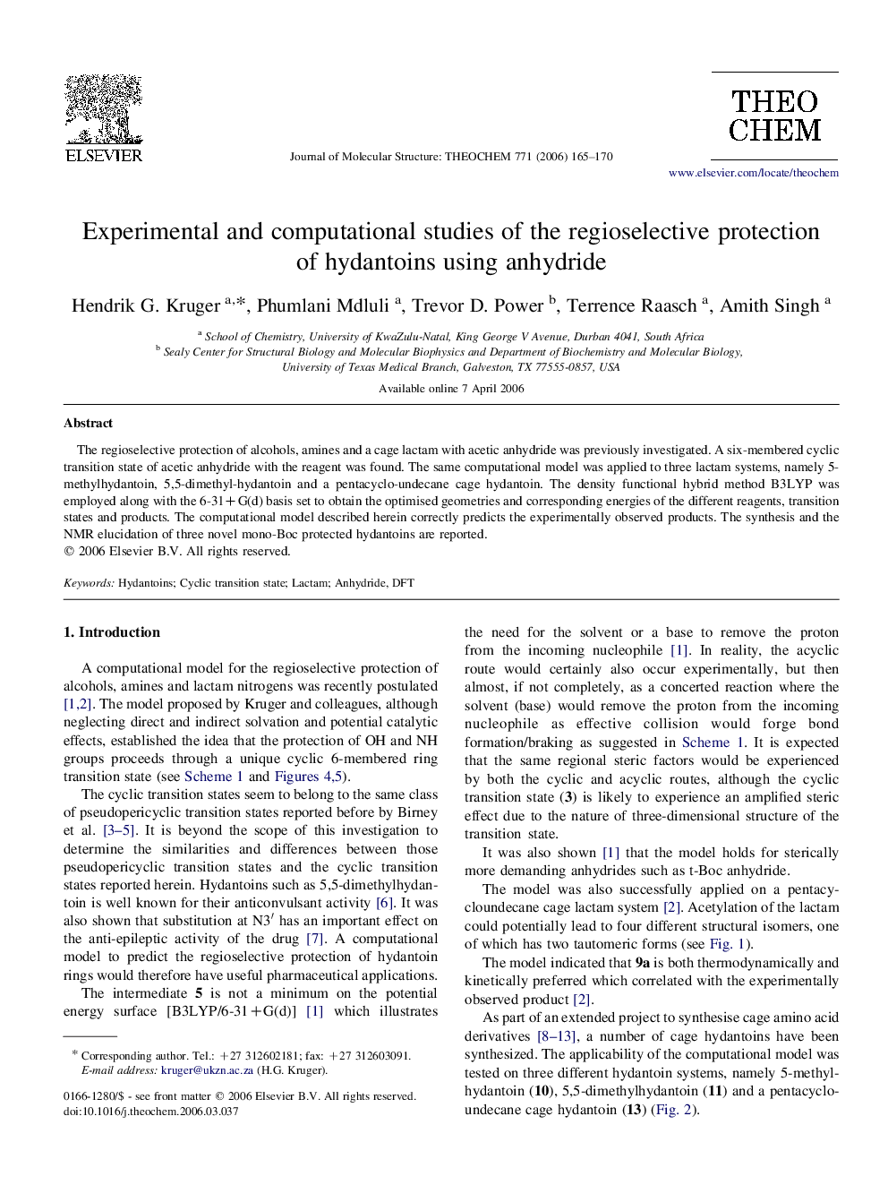 Experimental and computational studies of the regioselective protection of hydantoins using anhydride