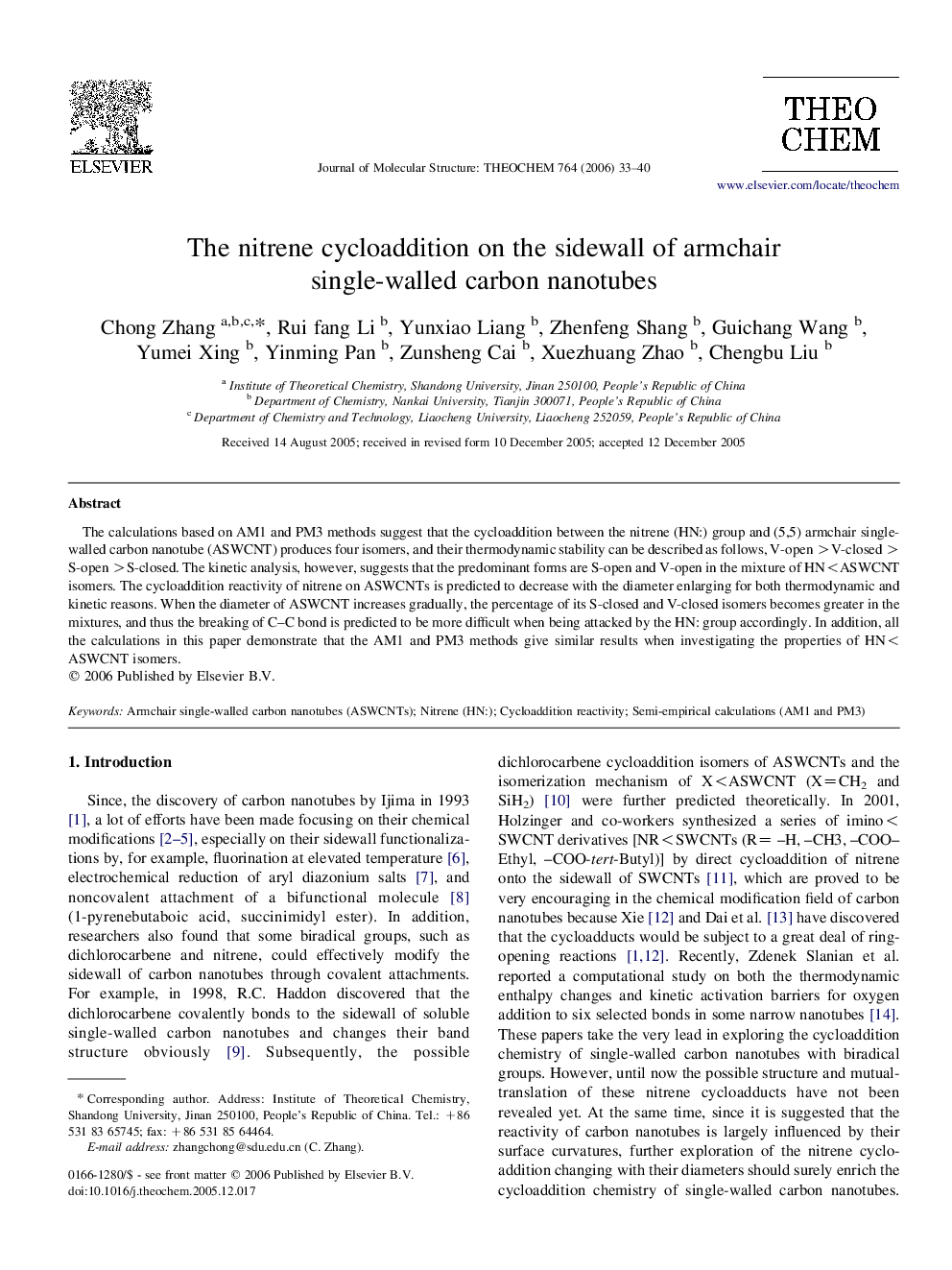 The nitrene cycloaddition on the sidewall of armchair single-walled carbon nanotubes
