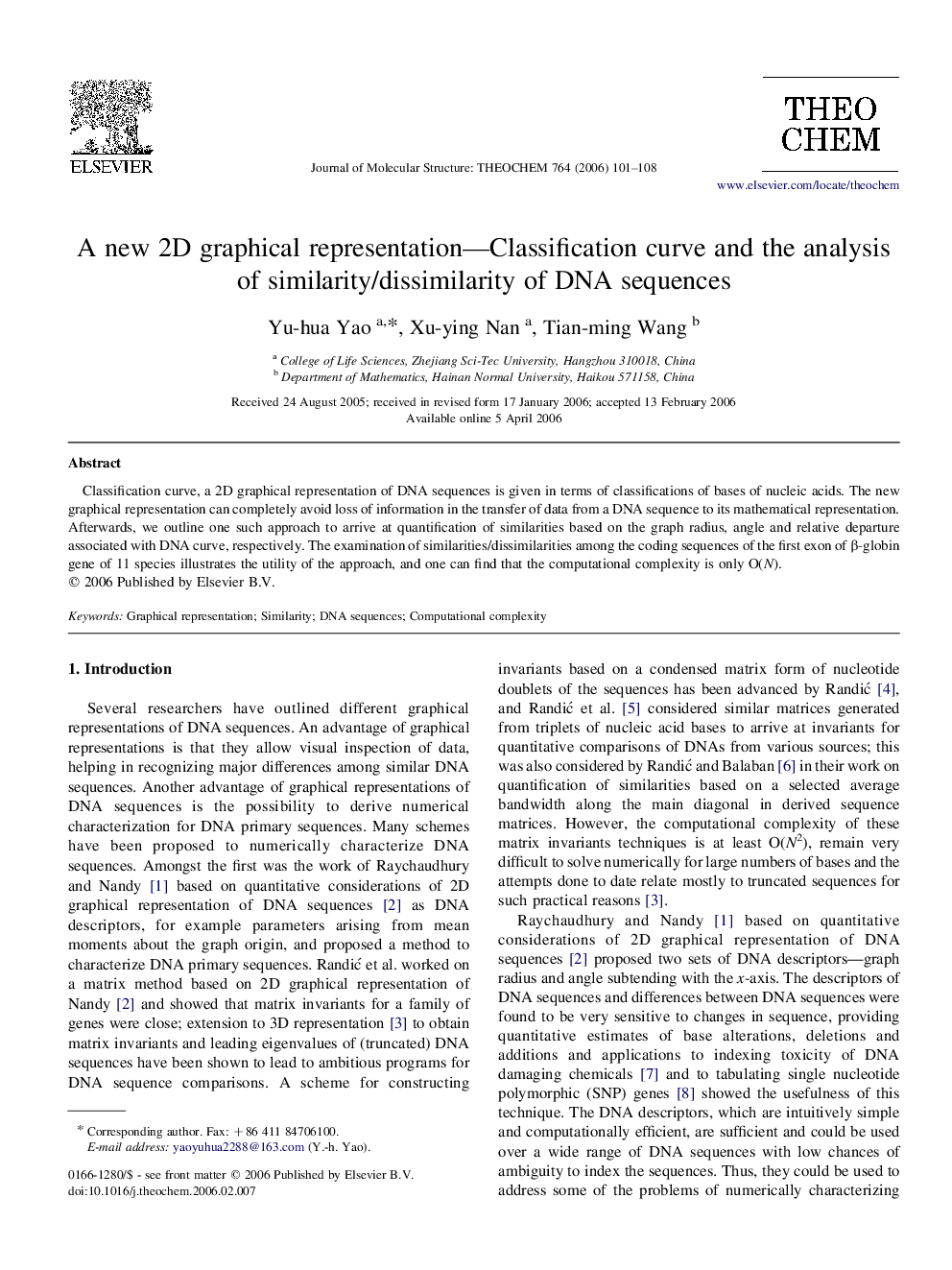 A new 2D graphical representation-Classification curve and the analysis of similarity/dissimilarity of DNA sequences