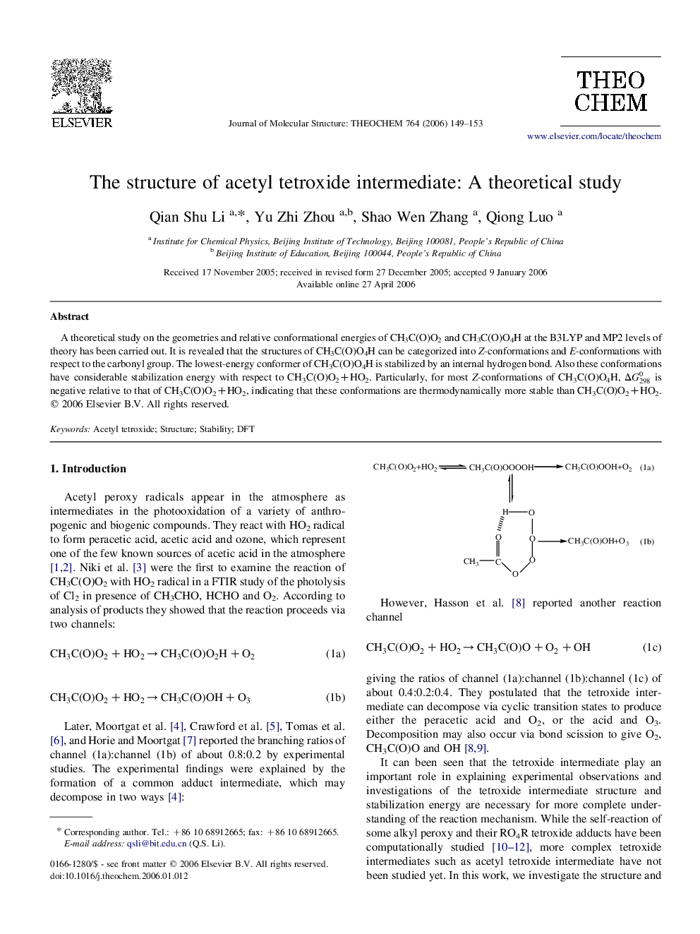 The structure of acetyl tetroxide intermediate: A theoretical study