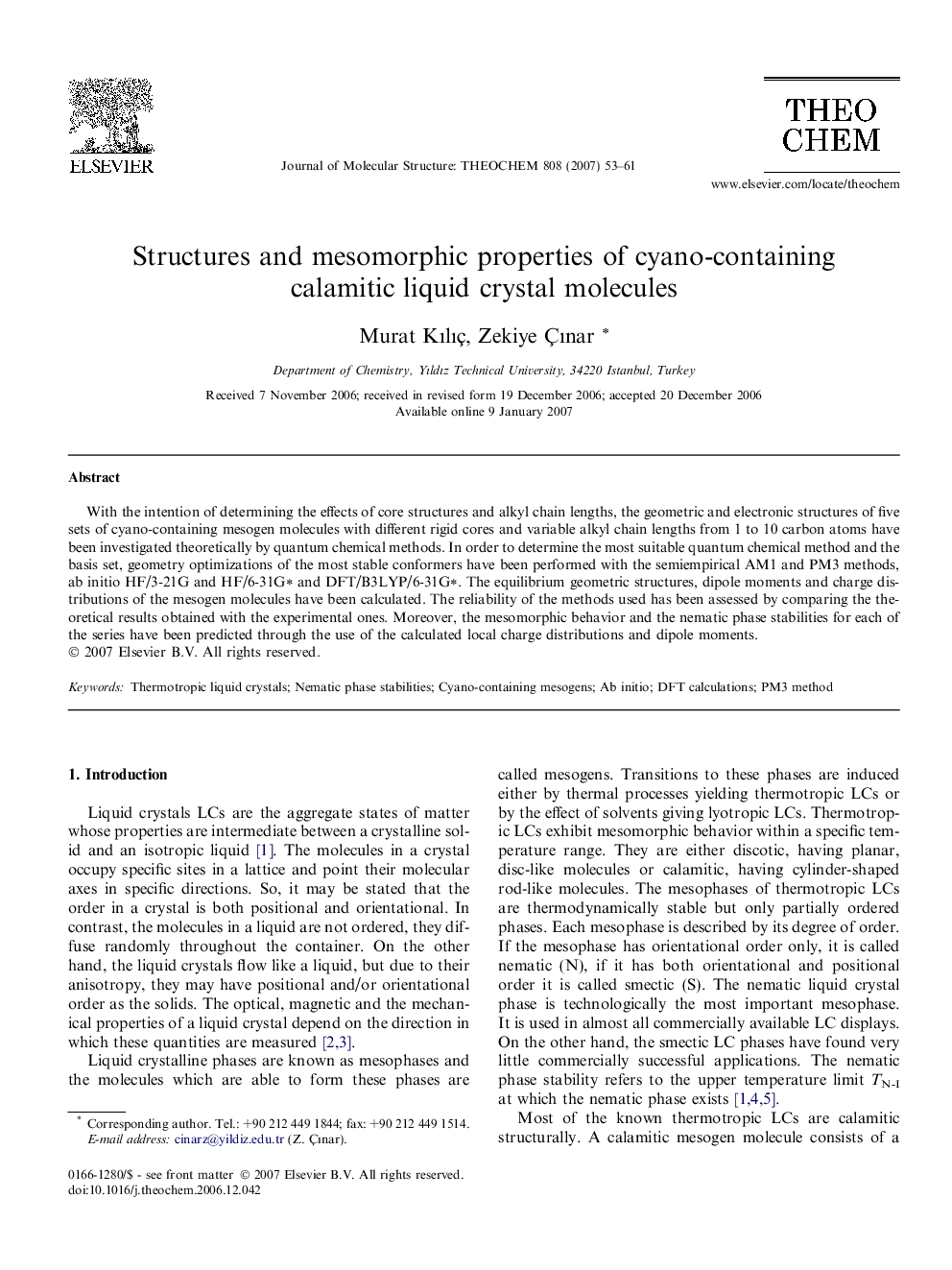 Structures and mesomorphic properties of cyano-containing calamitic liquid crystal molecules