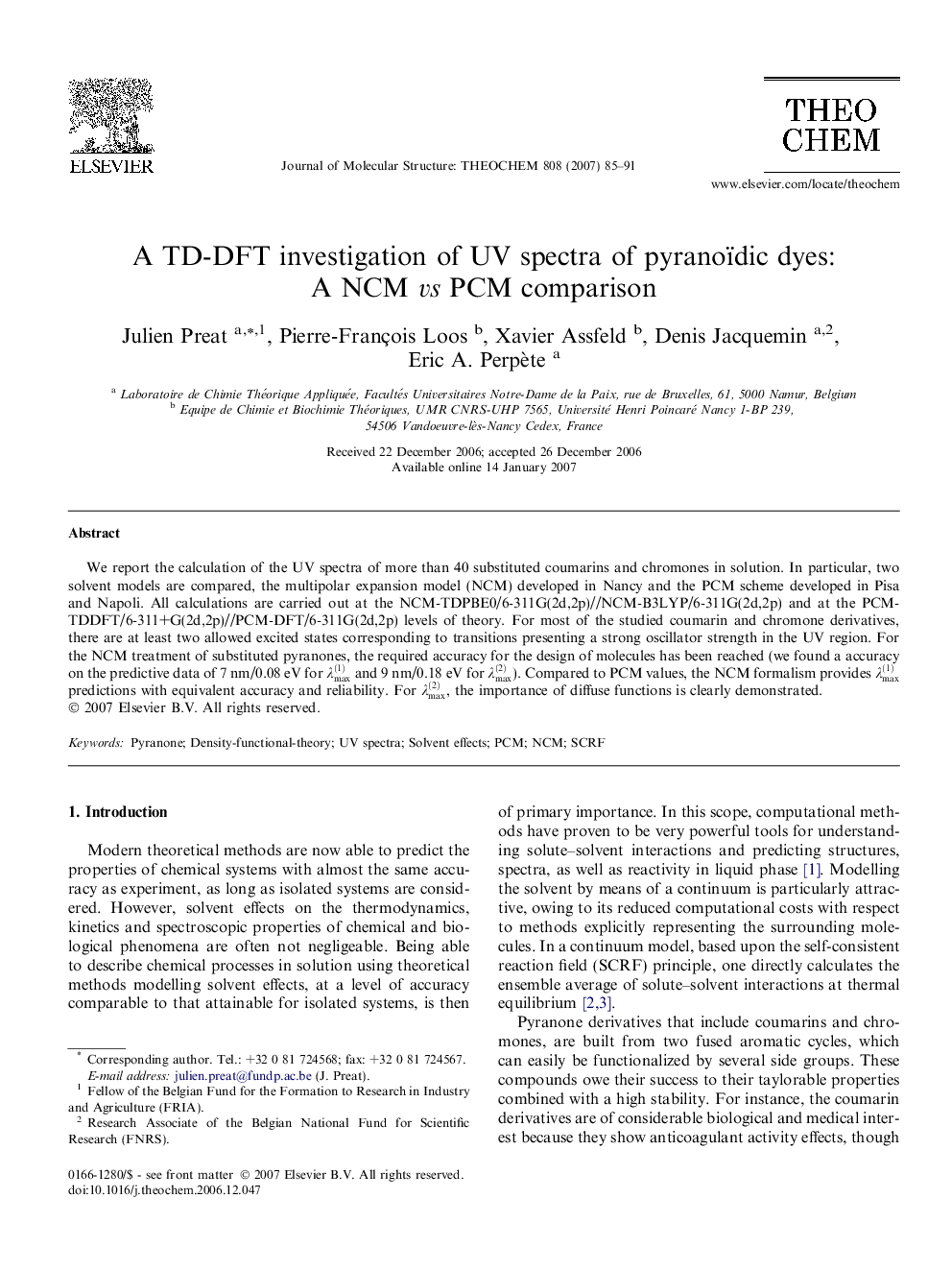 A TD-DFT investigation of UV spectra of pyranoïdic dyes: A NCM vs PCM comparison