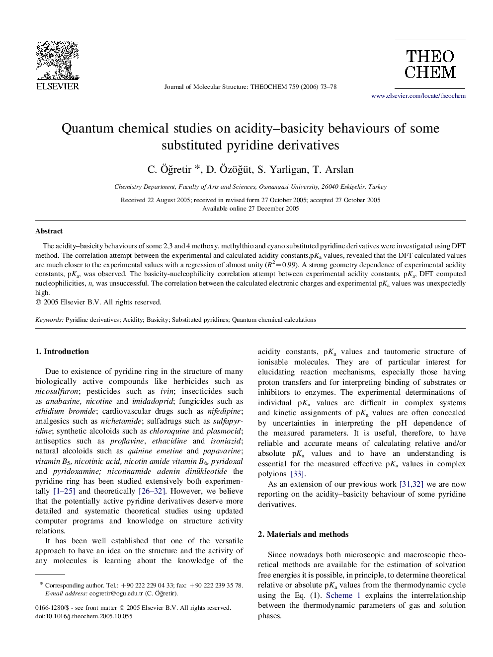 Quantum chemical studies on acidity-basicity behaviours of some substituted pyridine derivatives