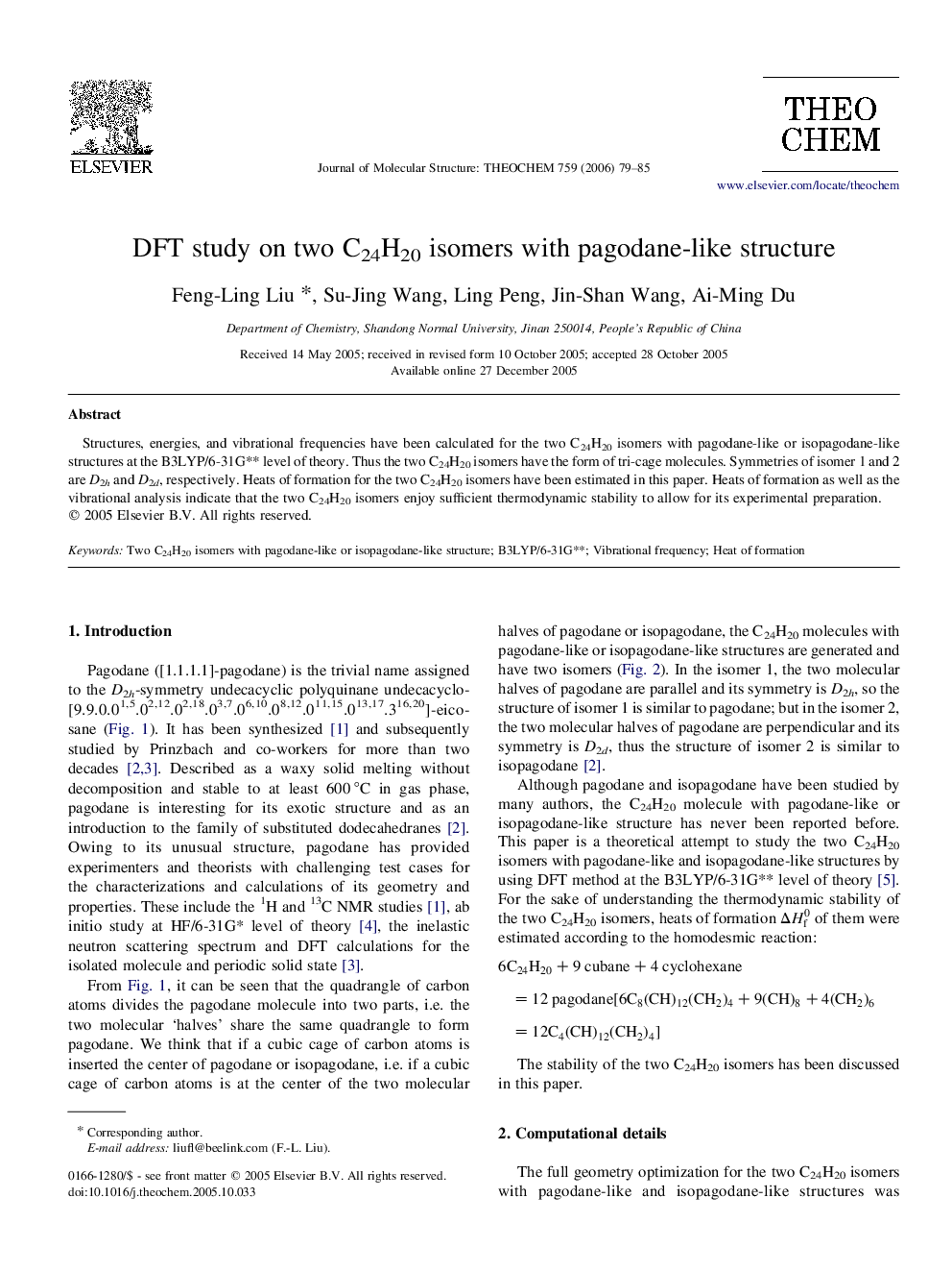 DFT study on two C24H20 isomers with pagodane-like structure