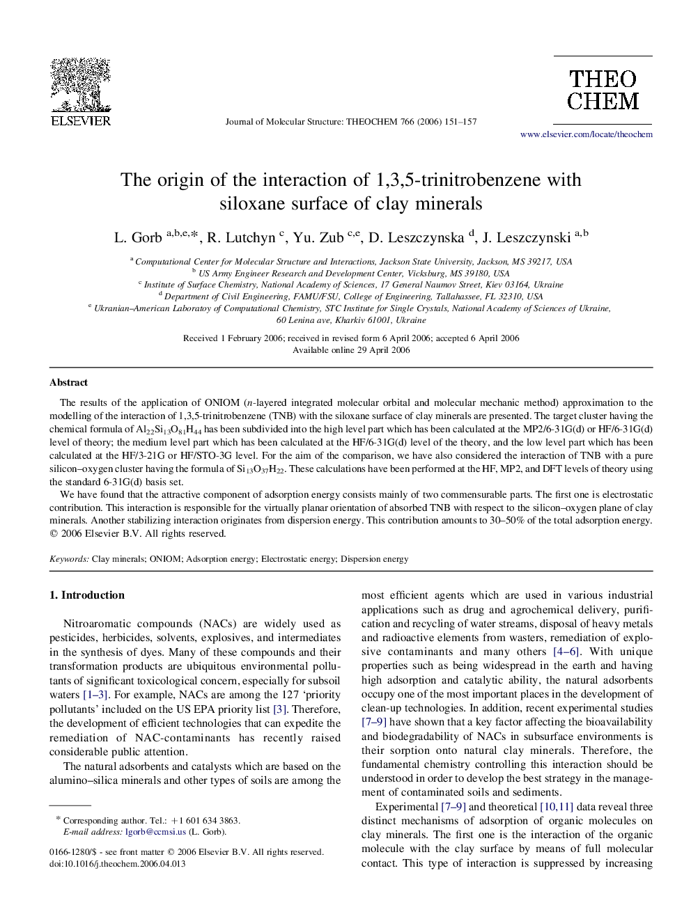 The origin of the interaction of 1,3,5-trinitrobenzene with siloxane surface of clay minerals