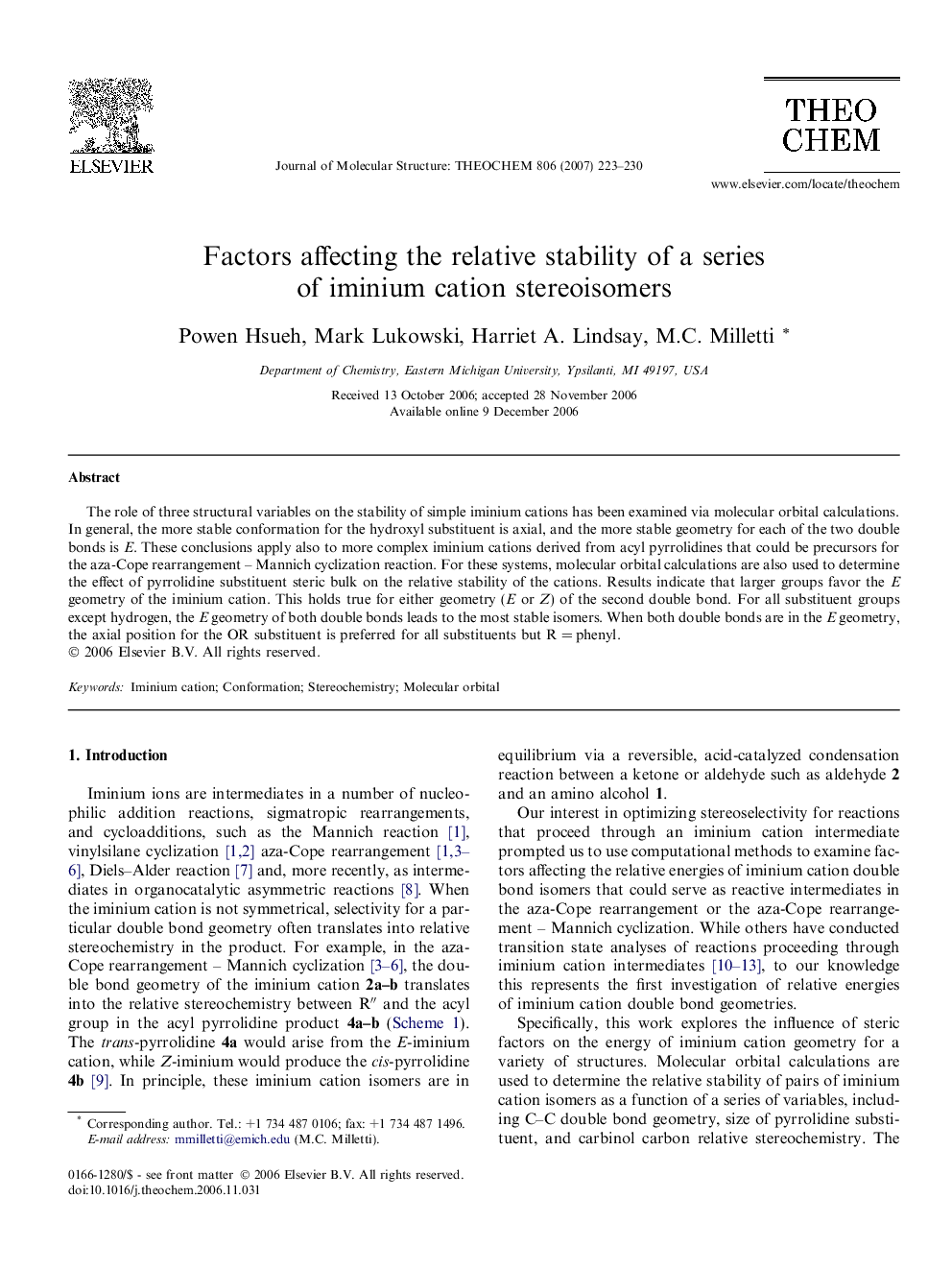 Factors affecting the relative stability of a series of iminium cation stereoisomers