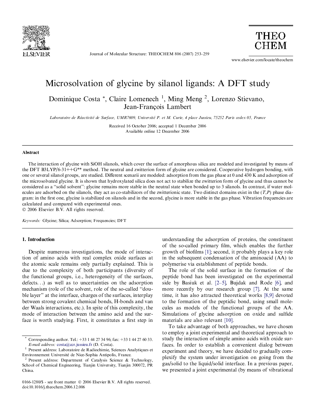 Microsolvation of glycine by silanol ligands: A DFT study