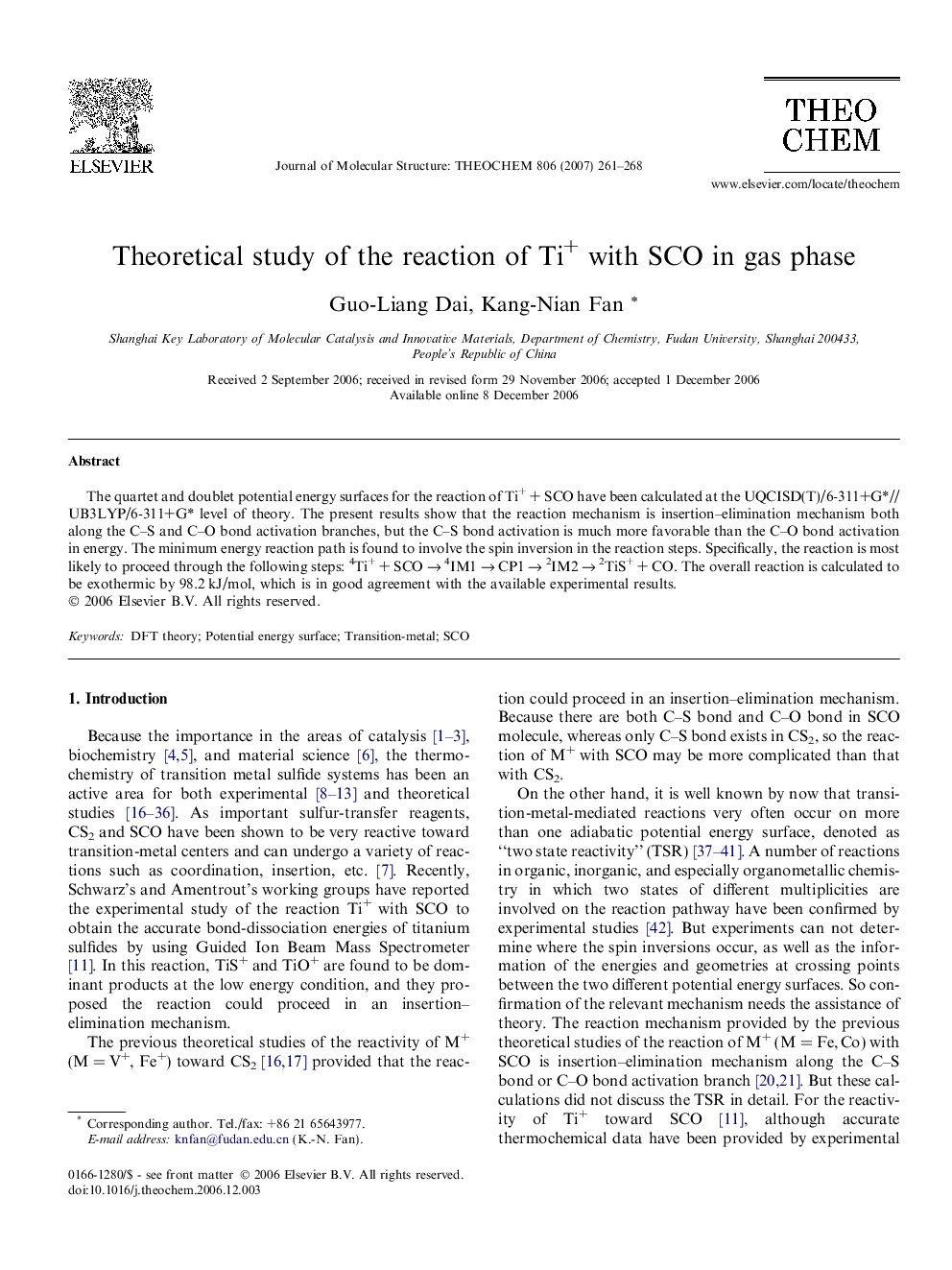 Theoretical study of the reaction of Ti+ with SCO in gas phase