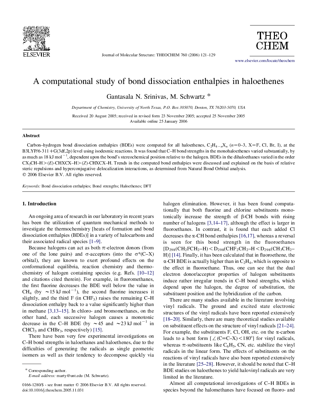 A computational study of bond dissociation enthalpies in haloethenes