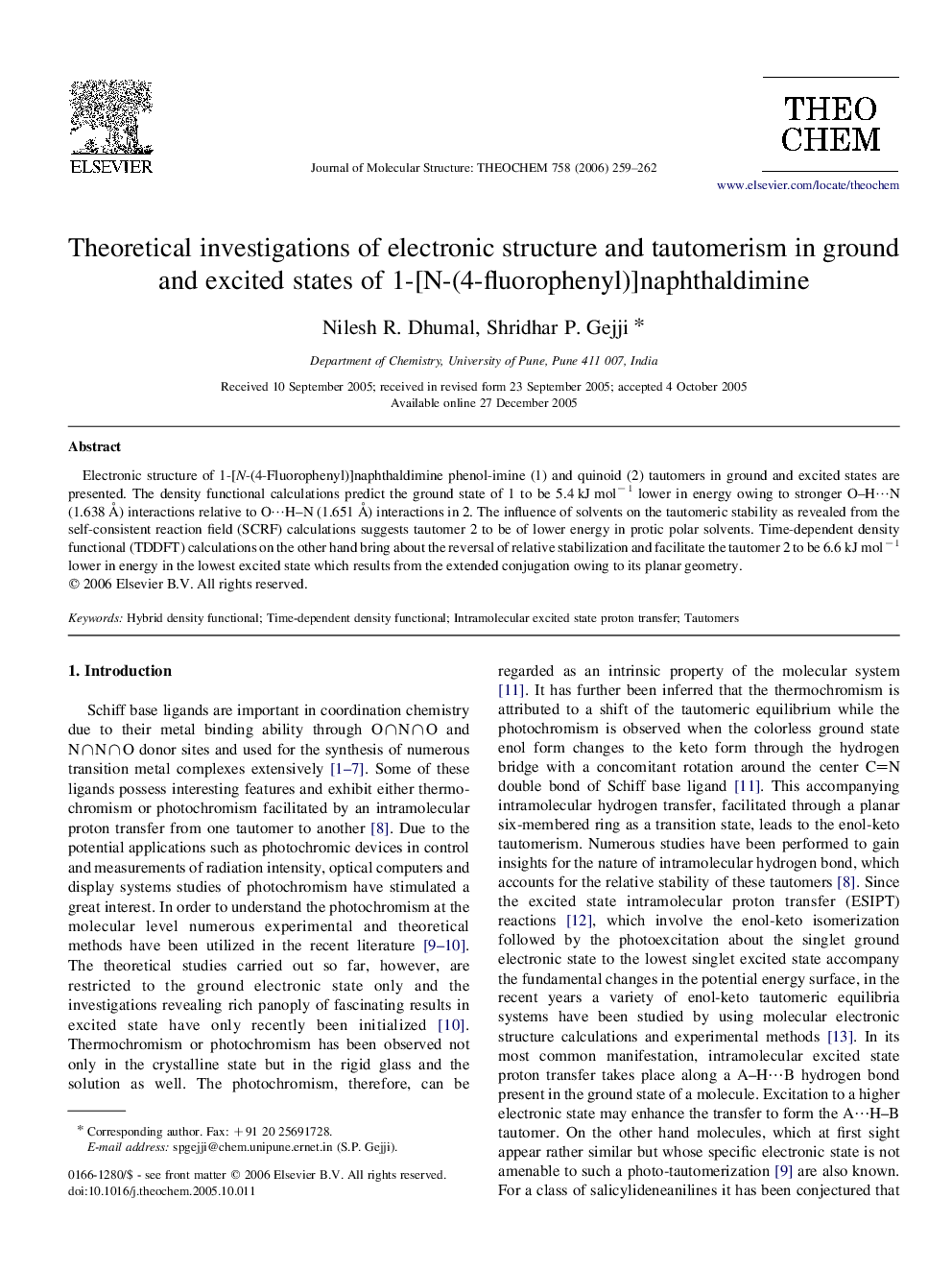 Theoretical investigations of electronic structure and tautomerism in ground and excited states of 1-[N-(4-fluorophenyl)]naphthaldimine