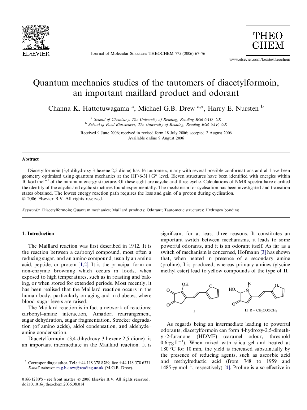 Quantum mechanics studies of the tautomers of diacetylformoin, an important maillard product and odorant