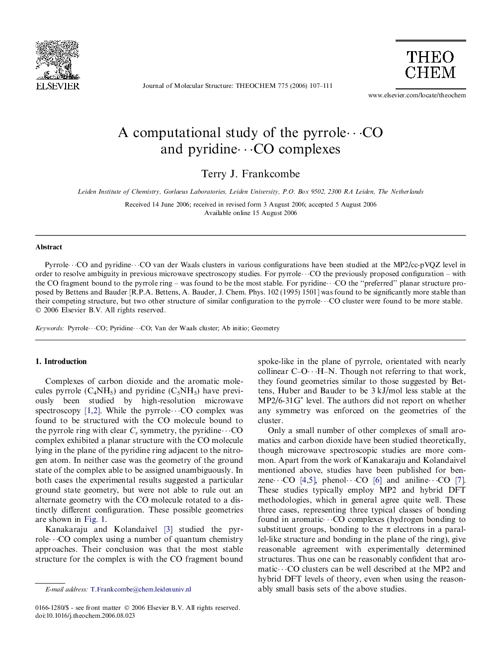 A computational study of the pyrroleâ¯CO and pyridineâ¯CO complexes