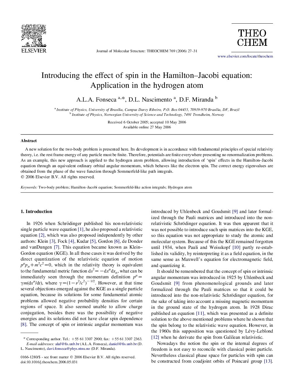 Introducing the effect of spin in the Hamilton-Jacobi equation: Application in the hydrogen atom