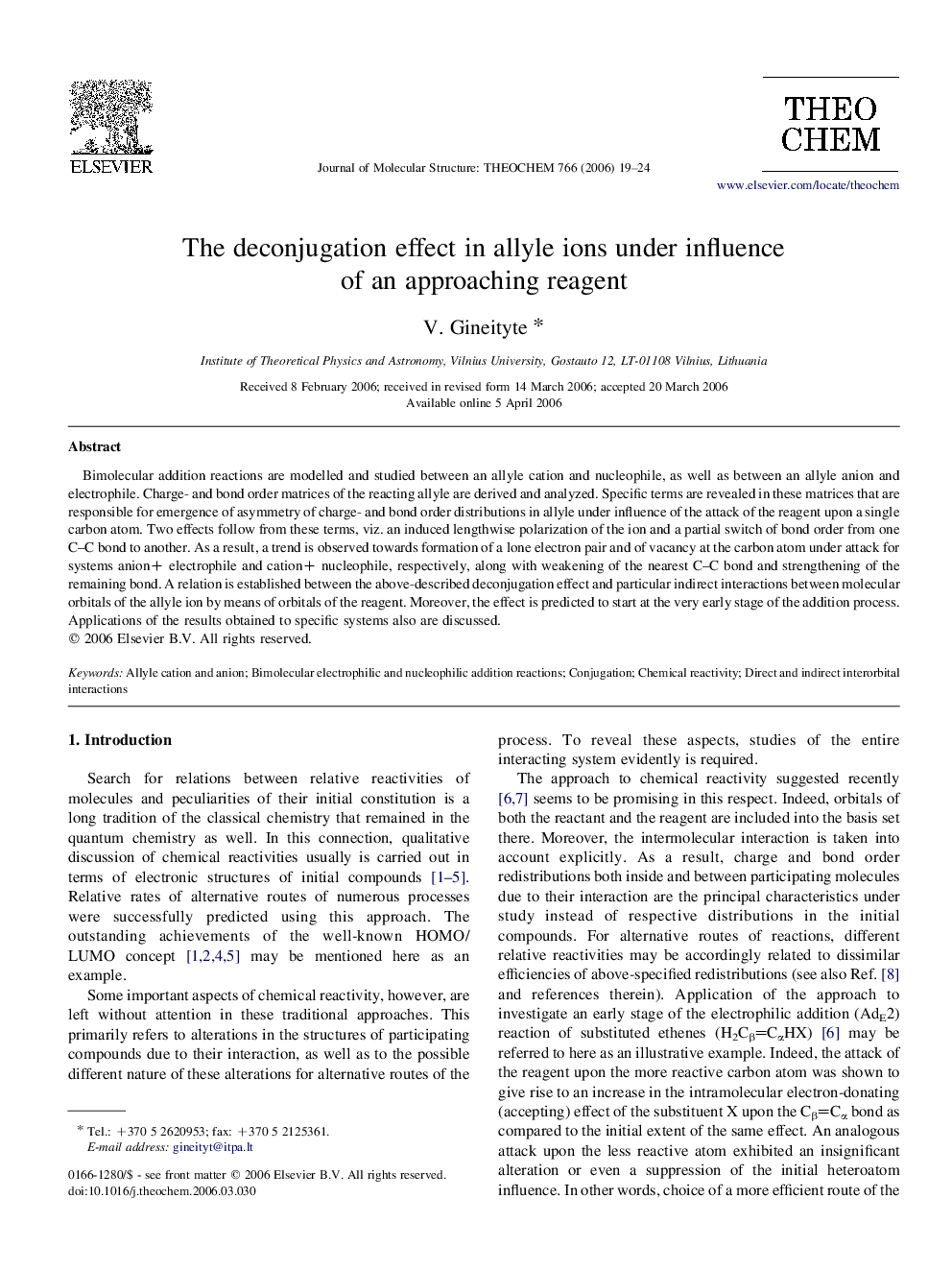 The deconjugation effect in allyle ions under influence of an approaching reagent