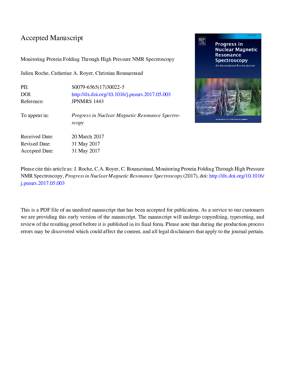 Monitoring protein folding through high pressure NMR spectroscopy