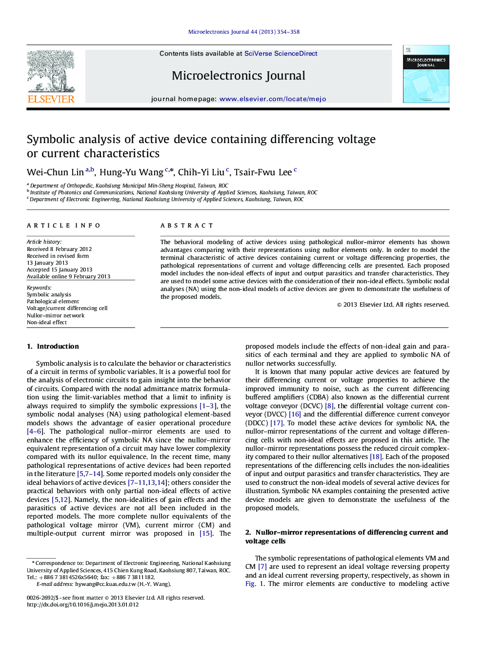 Symbolic analysis of active device containing differencing voltage or current characteristics