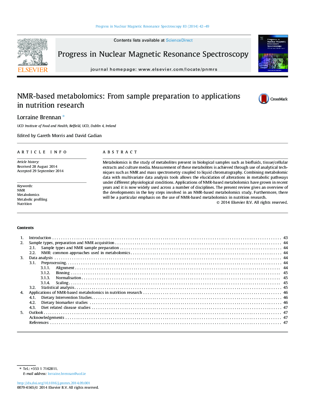 NMR-based metabolomics: From sample preparation to applications in nutrition research