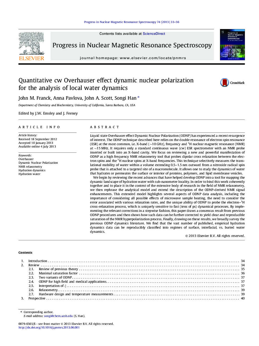 Quantitative cw Overhauser effect dynamic nuclear polarization for the analysis of local water dynamics