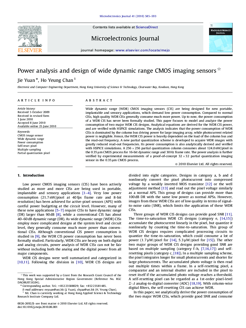 عکس صفحه اول مقاله: Power analysis and design of wide dynamic range CMOS imaging sensors Power analysis and design of wide dynamic range CMOS imaging sensors