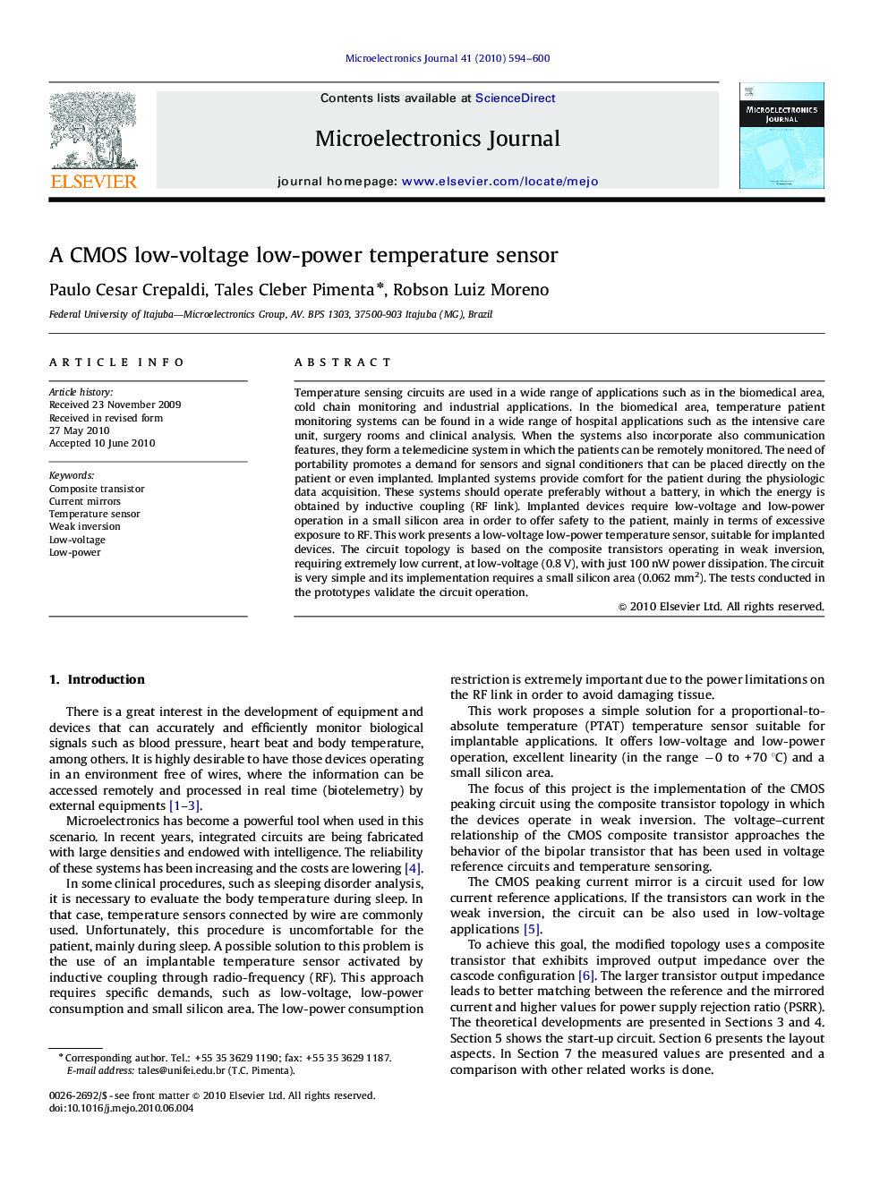 A CMOS low-voltage low-power temperature sensor