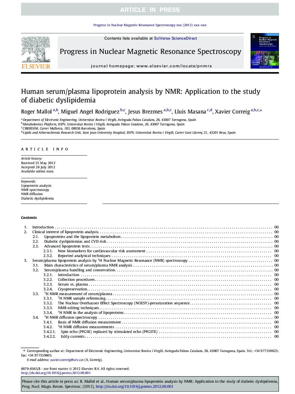 Human serum/plasma lipoprotein analysis by NMR: Application to the study of diabetic dyslipidemia