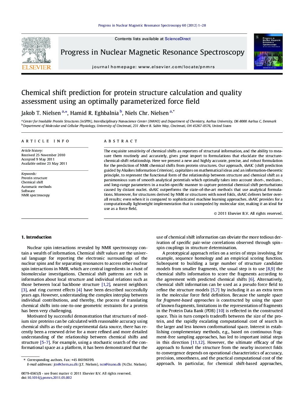 Chemical shift prediction for protein structure calculation and quality assessment using an optimally parameterized force field