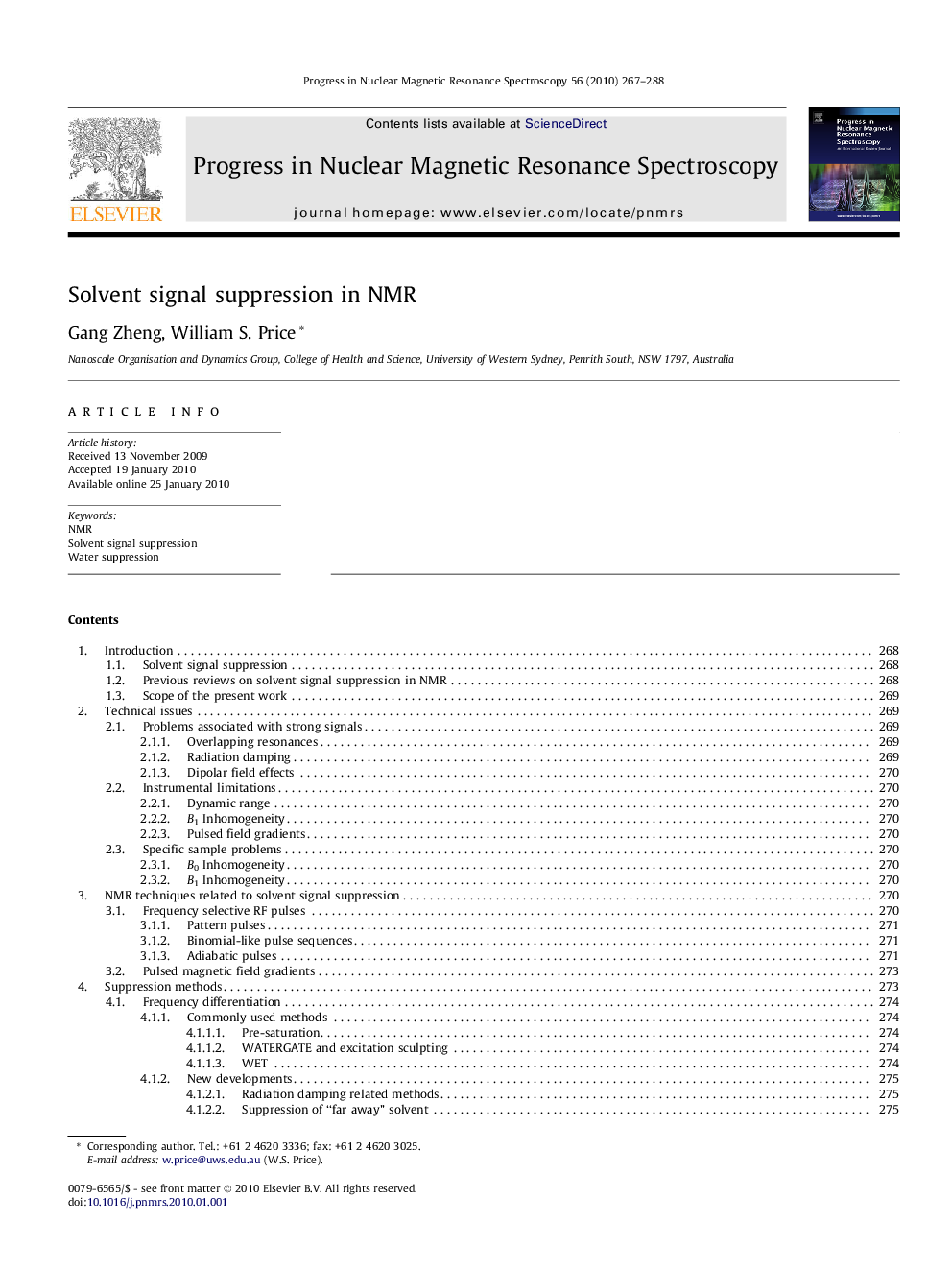 Solvent signal suppression in NMR