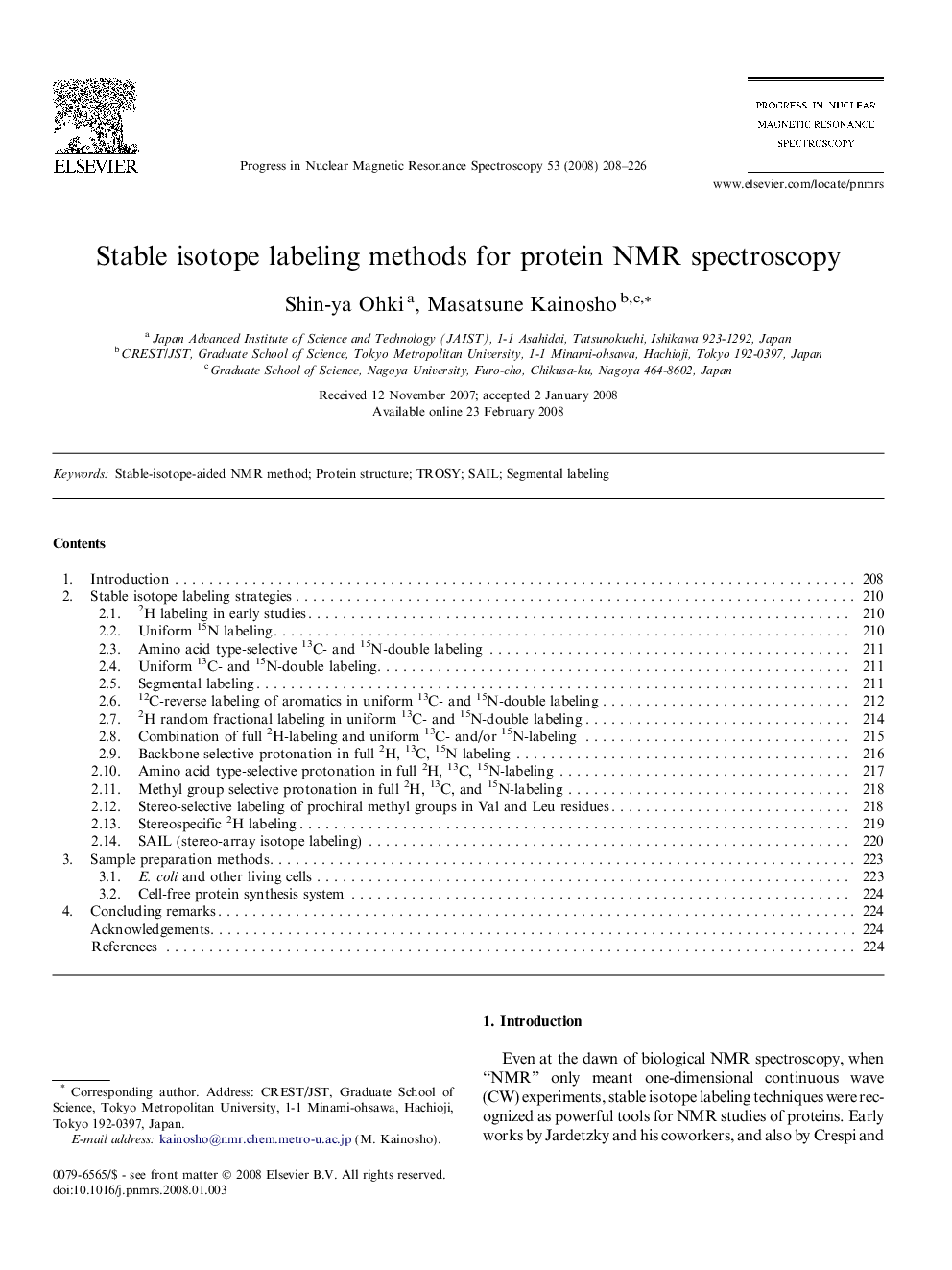 Stable isotope labeling methods for protein NMR spectroscopy