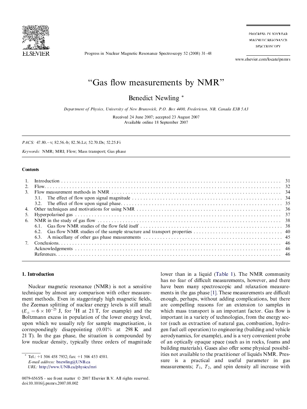 Gas flow measurements by NMR
