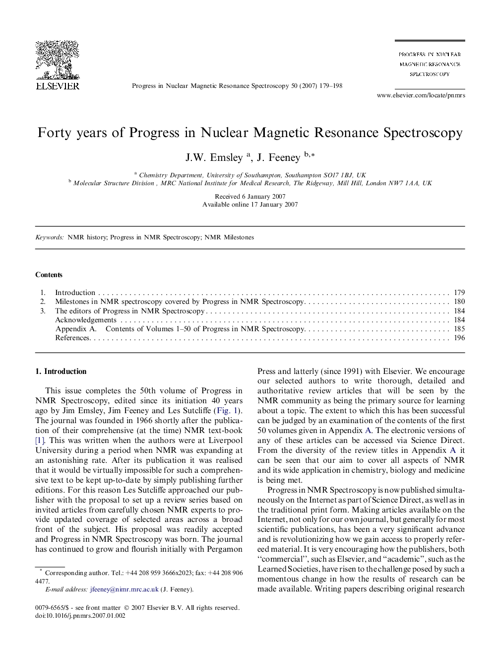 Forty years of Progress in Nuclear Magnetic Resonance Spectroscopy