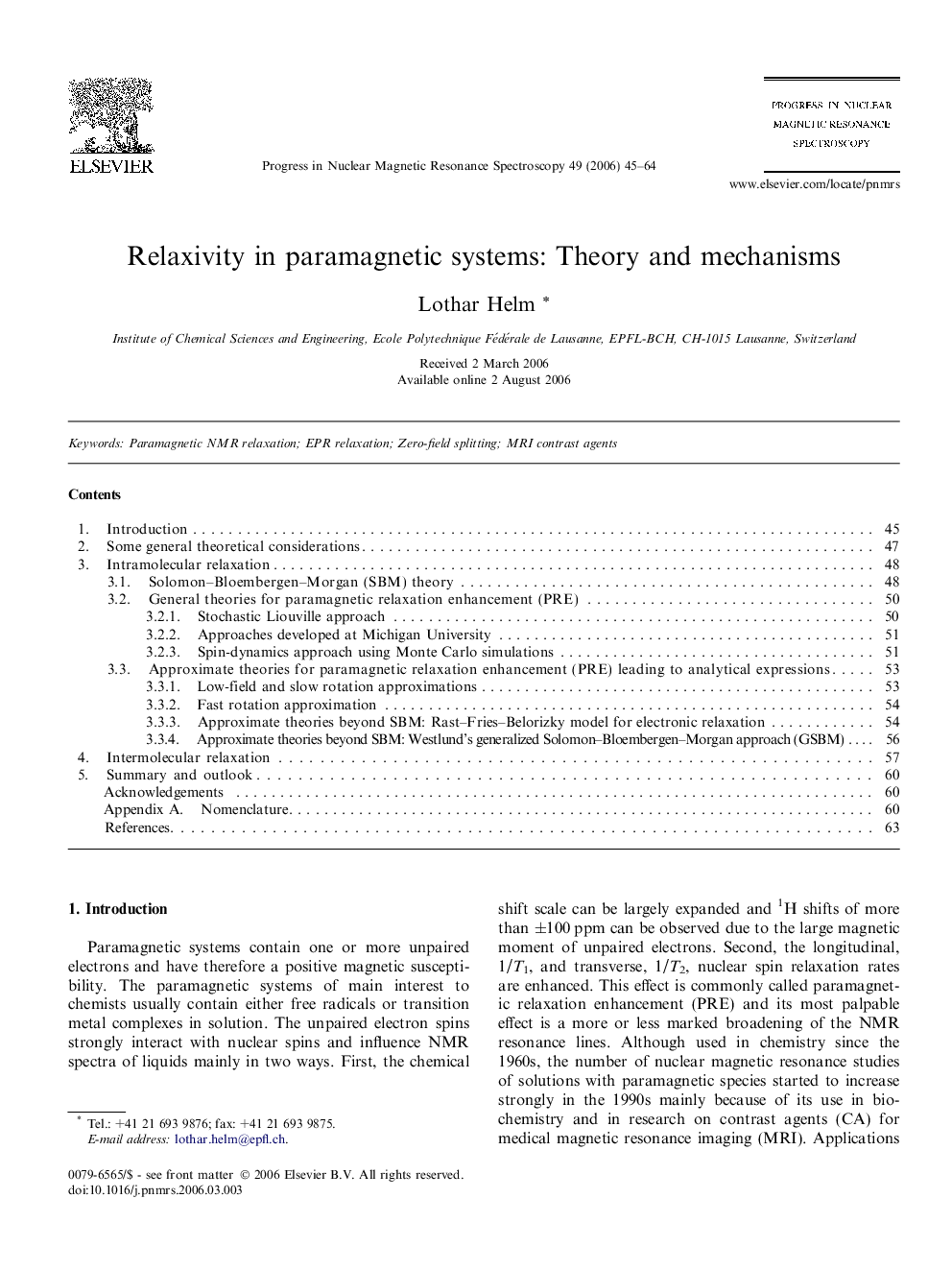 Relaxivity in paramagnetic systems: Theory and mechanisms