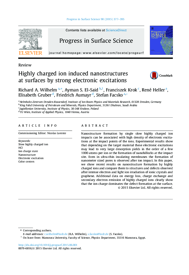 Highly charged ion induced nanostructures at surfaces by strong electronic excitations