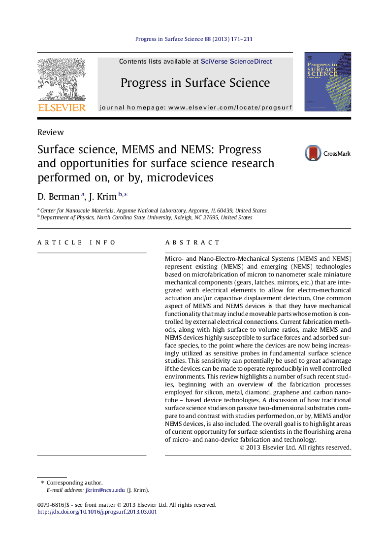 Surface science, MEMS and NEMS: Progress and opportunities for surface science research performed on, or by, microdevices