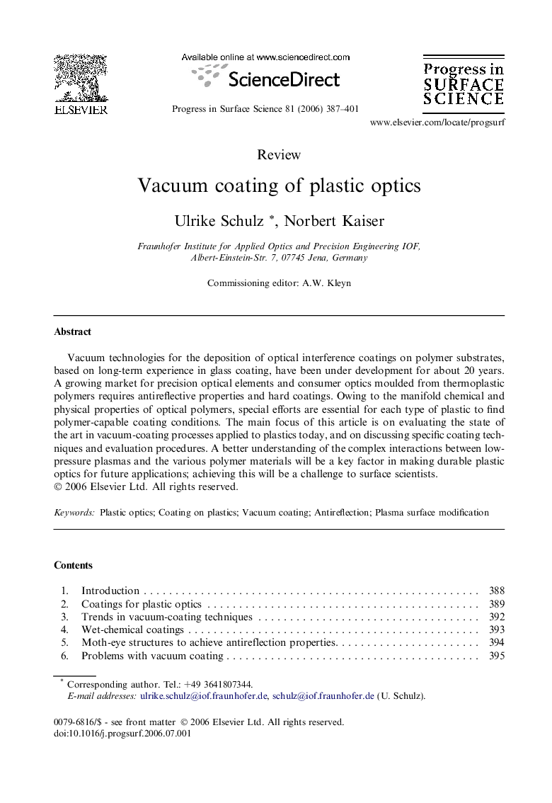 Vacuum coating of plastic optics