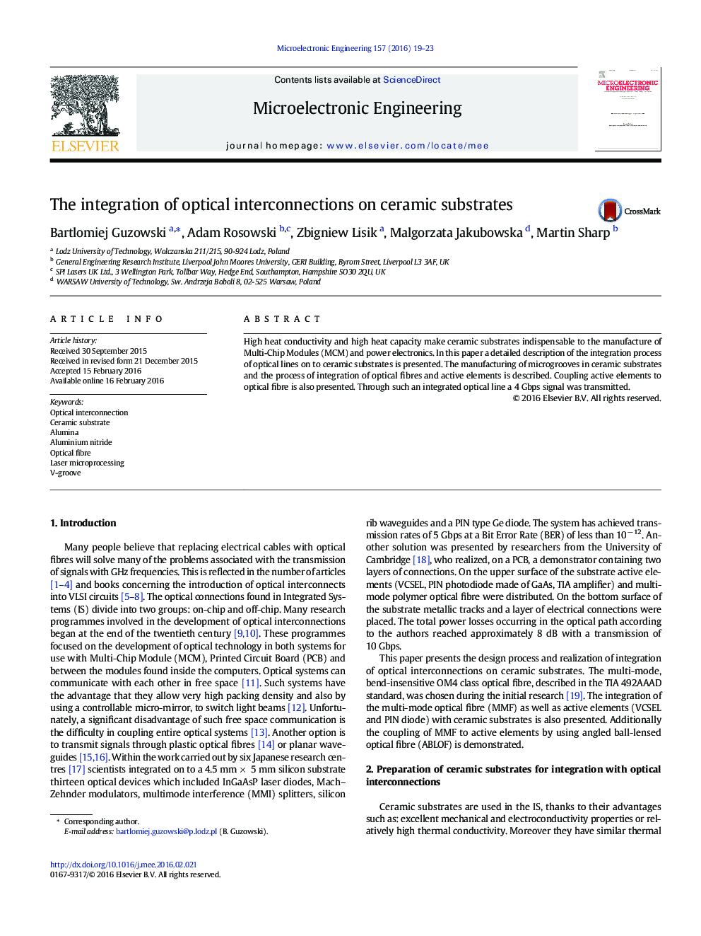 The integration of optical interconnections on ceramic substrates