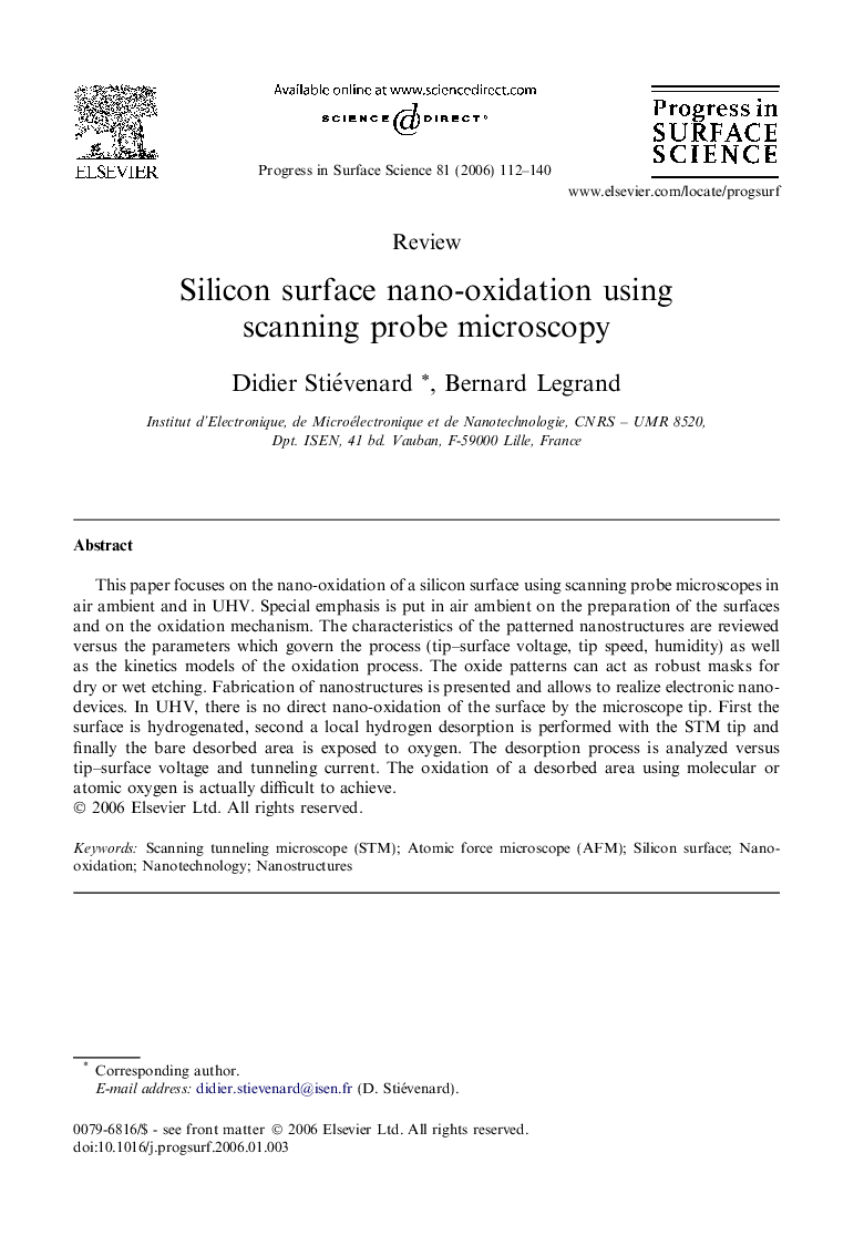 Silicon surface nano-oxidation using scanning probe microscopy