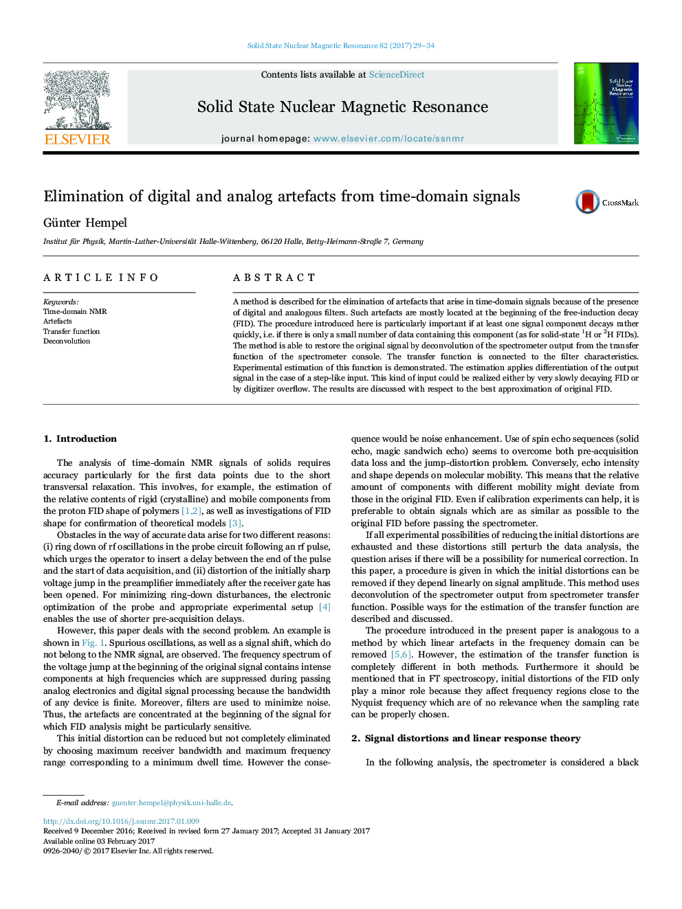 Elimination of digital and analog artefacts from time-domain signals