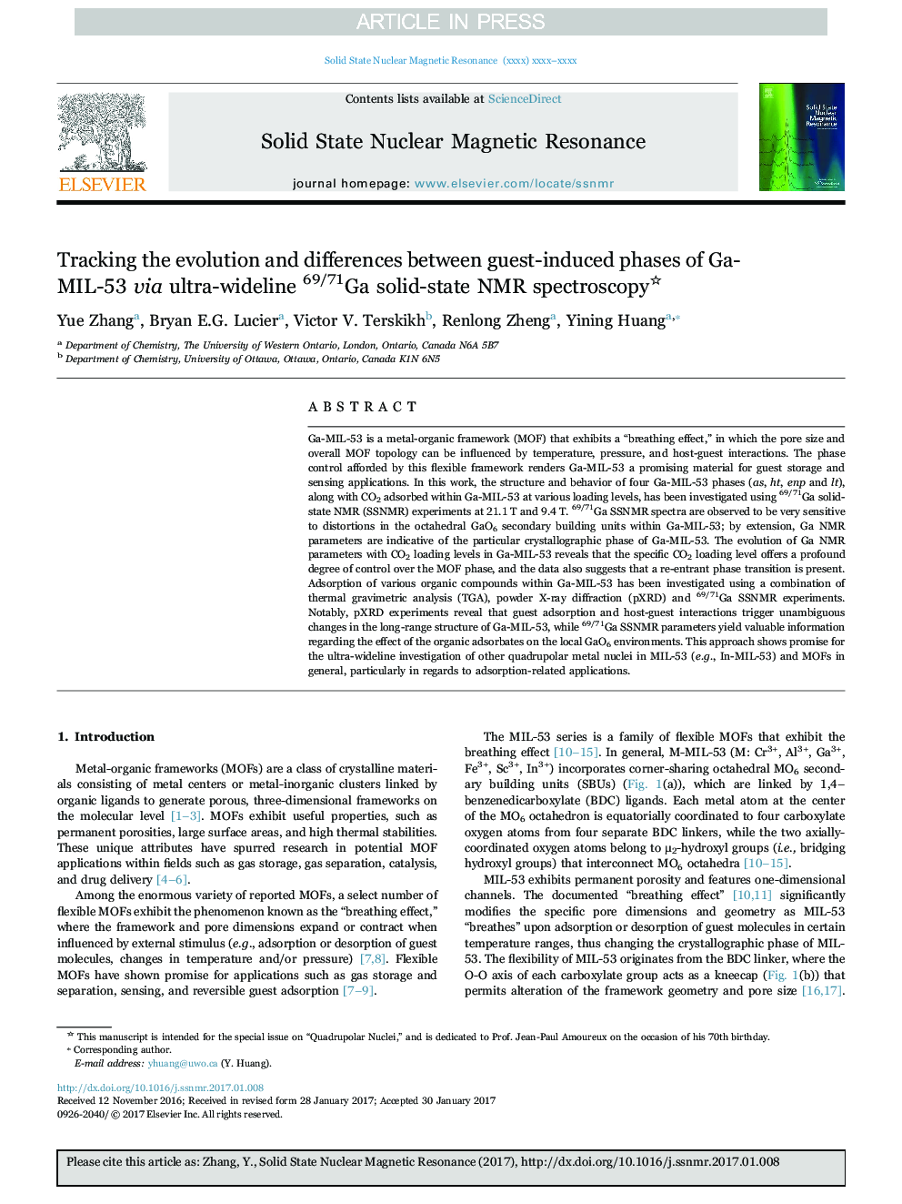 Tracking the evolution and differences between guest-induced phases of Ga-MIL-53 via ultra-wideline 69/71Ga solid-state NMR spectroscopy