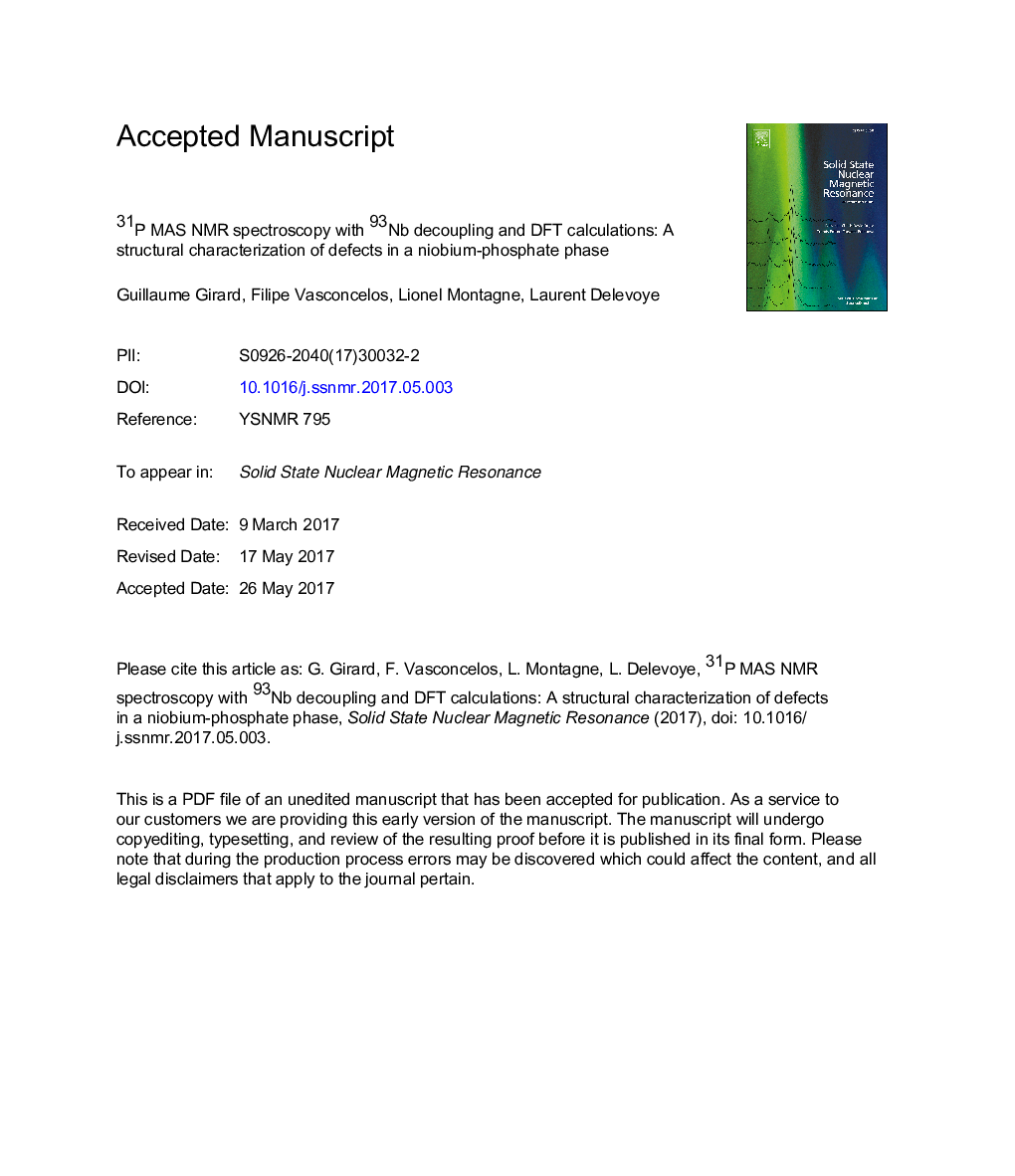 31P MAS NMR spectroscopy with 93Nb decoupling and DFT calculations: AÂ structural characterization of defects in a niobium-phosphate phase