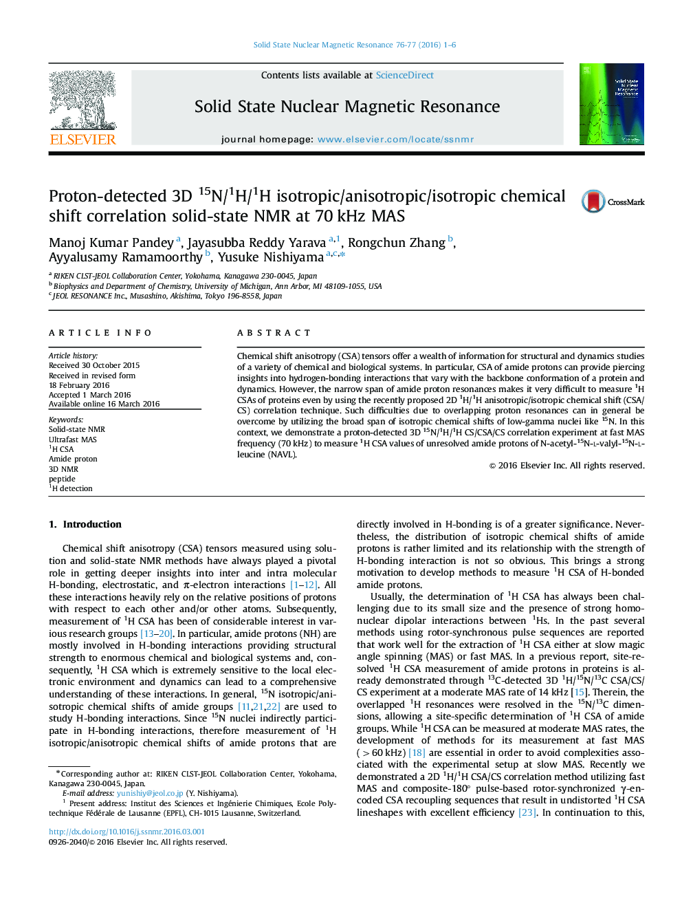 Proton-detected 3D 15N/1H/1H isotropic/anisotropic/isotropic chemical shift correlation solid-state NMR at 70Â kHz MAS