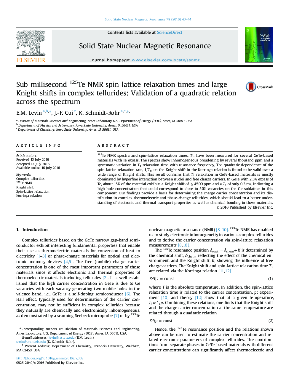 Sub-millisecond 125Te NMR spin-lattice relaxation times and large Knight shifts in complex tellurides: Validation of a quadratic relation across the spectrum