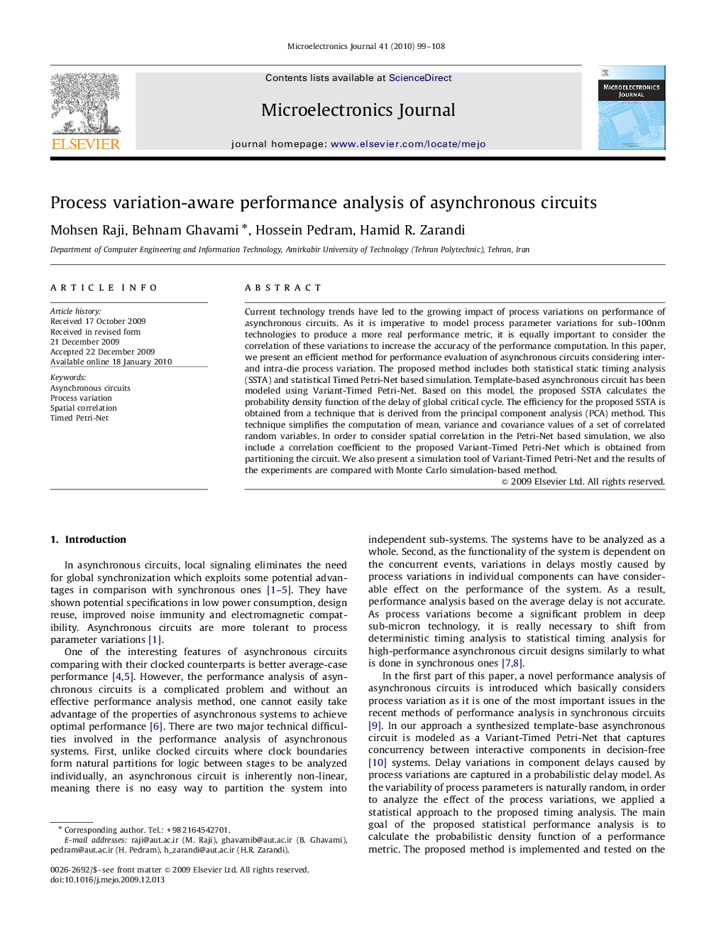 Process variation-aware performance analysis of asynchronous circuits