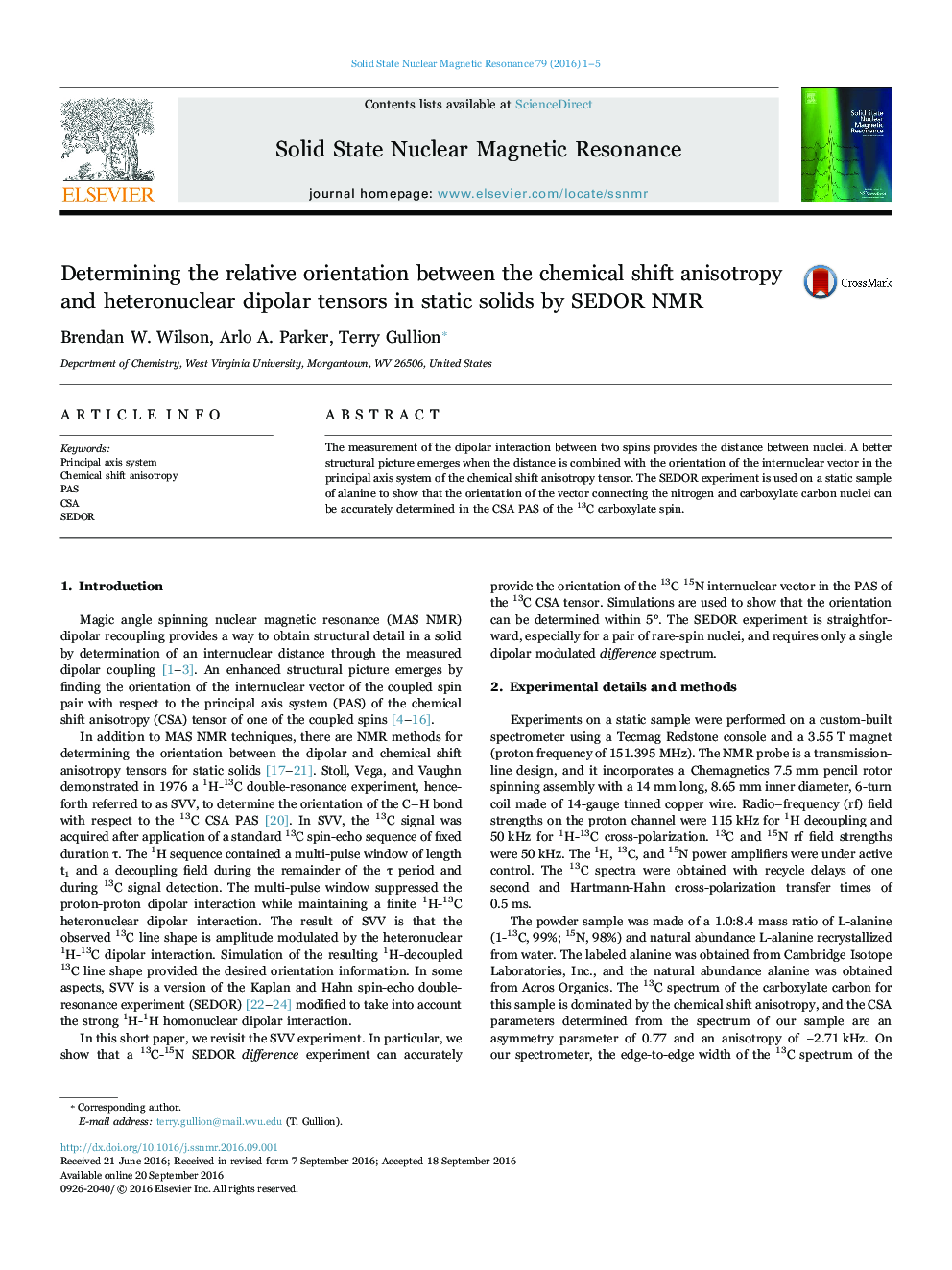 Determining the relative orientation between the chemical shift anisotropy and heteronuclear dipolar tensors in static solids by SEDOR NMR