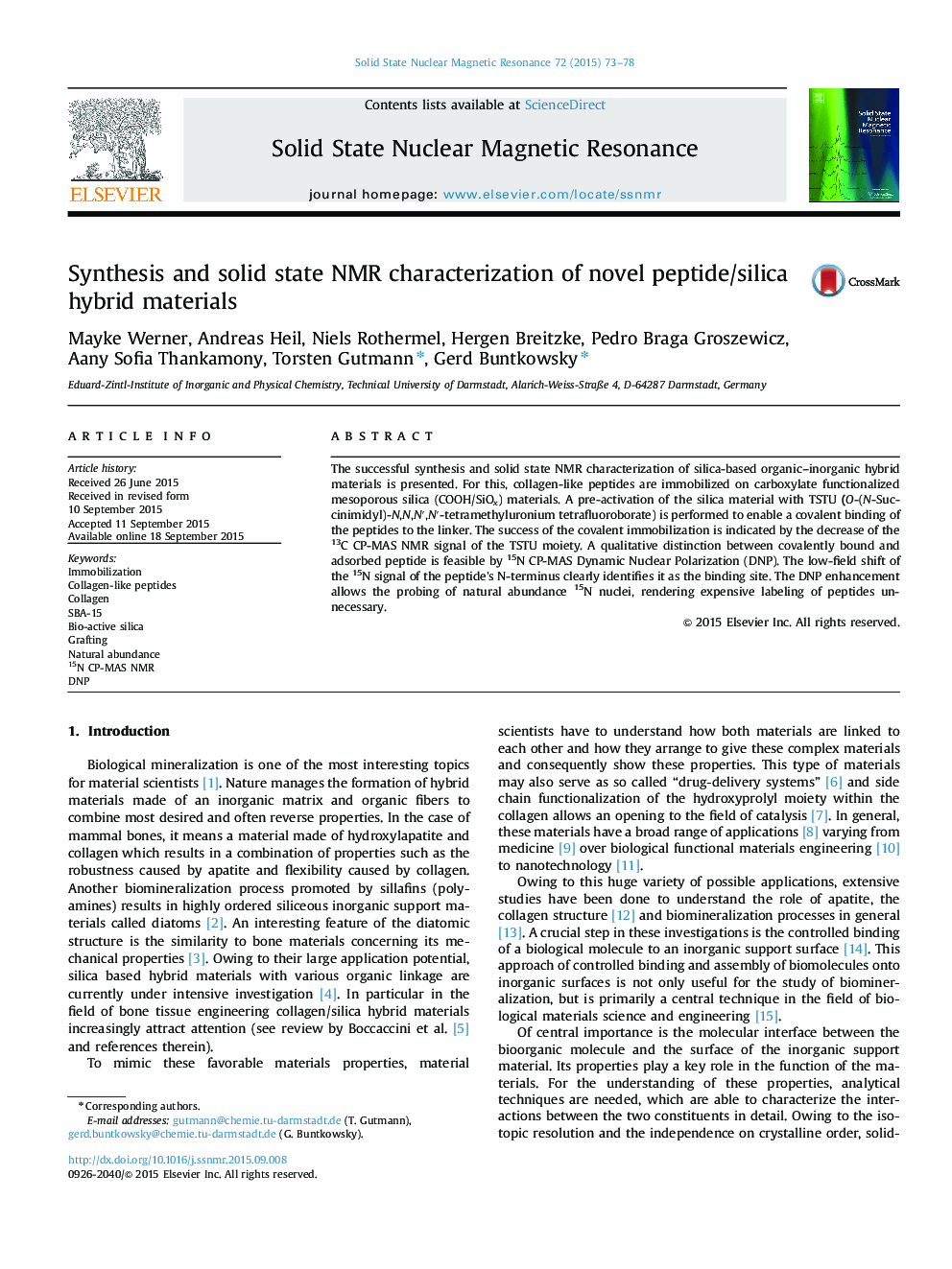 Synthesis and solid state NMR characterization of novel peptide/silica hybrid materials