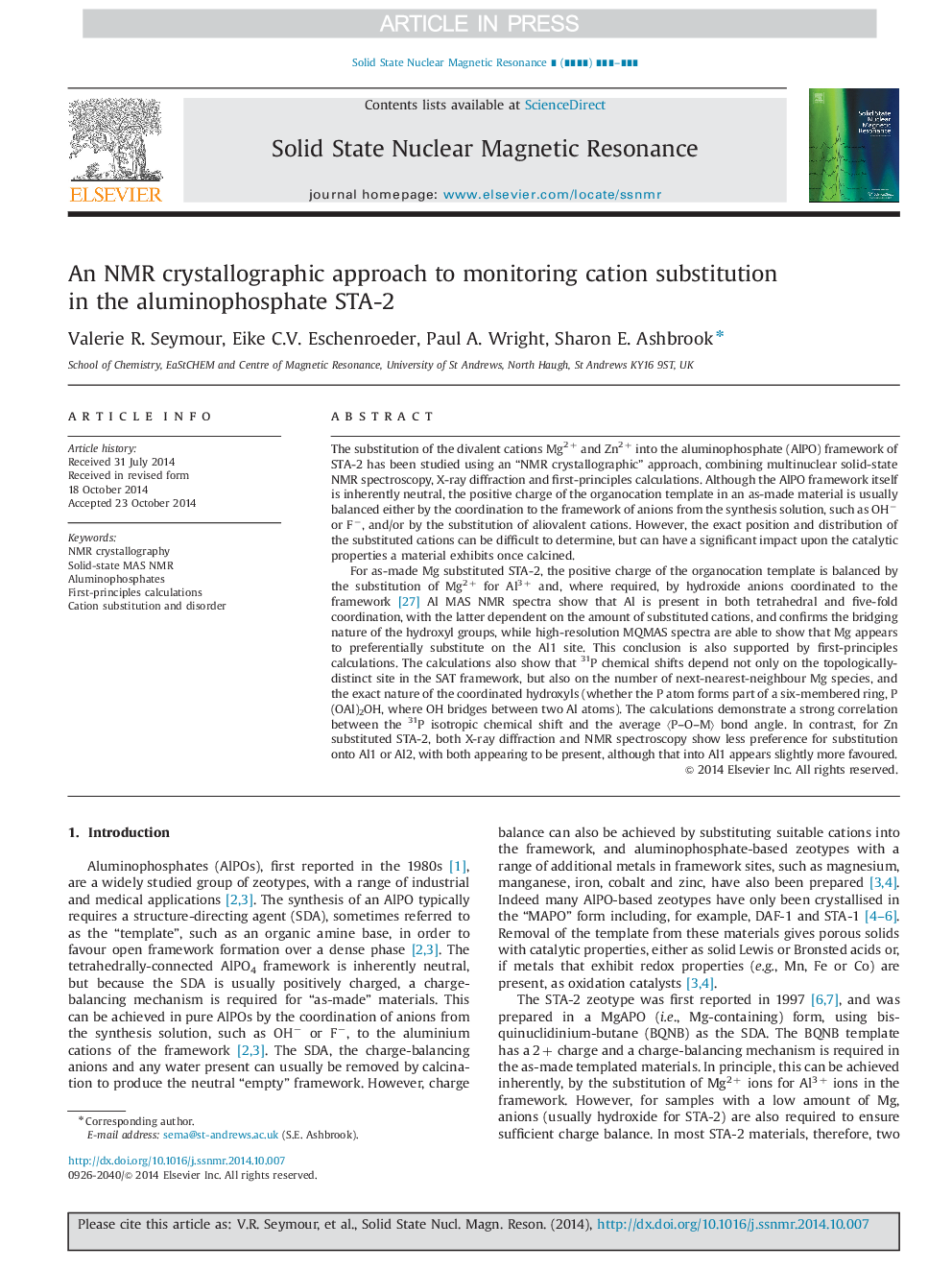 An NMR crystallographic approach to monitoring cation substitution in the aluminophosphate STA-2